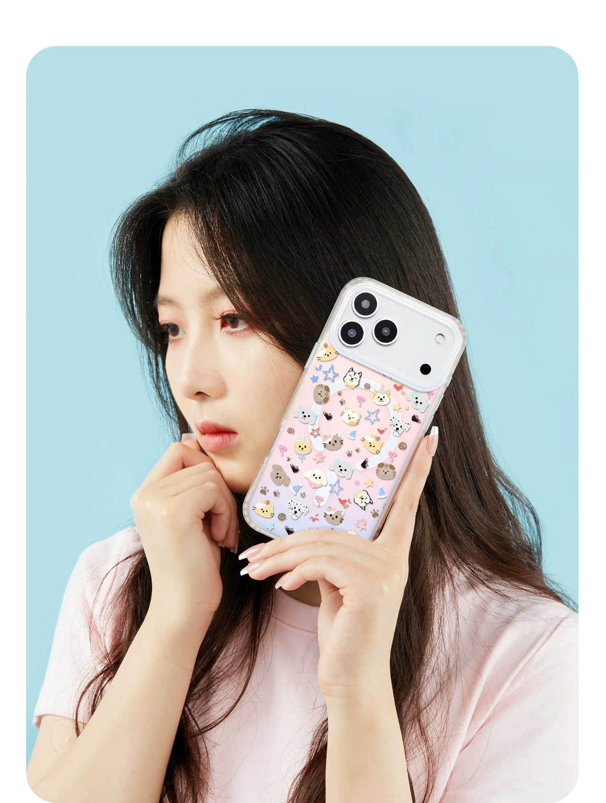 iCraftPro | Magnetic Case for iPhone 12-17 Pro Max, Gradient Holographic Aesthetic with Strap, Cute Pet Design