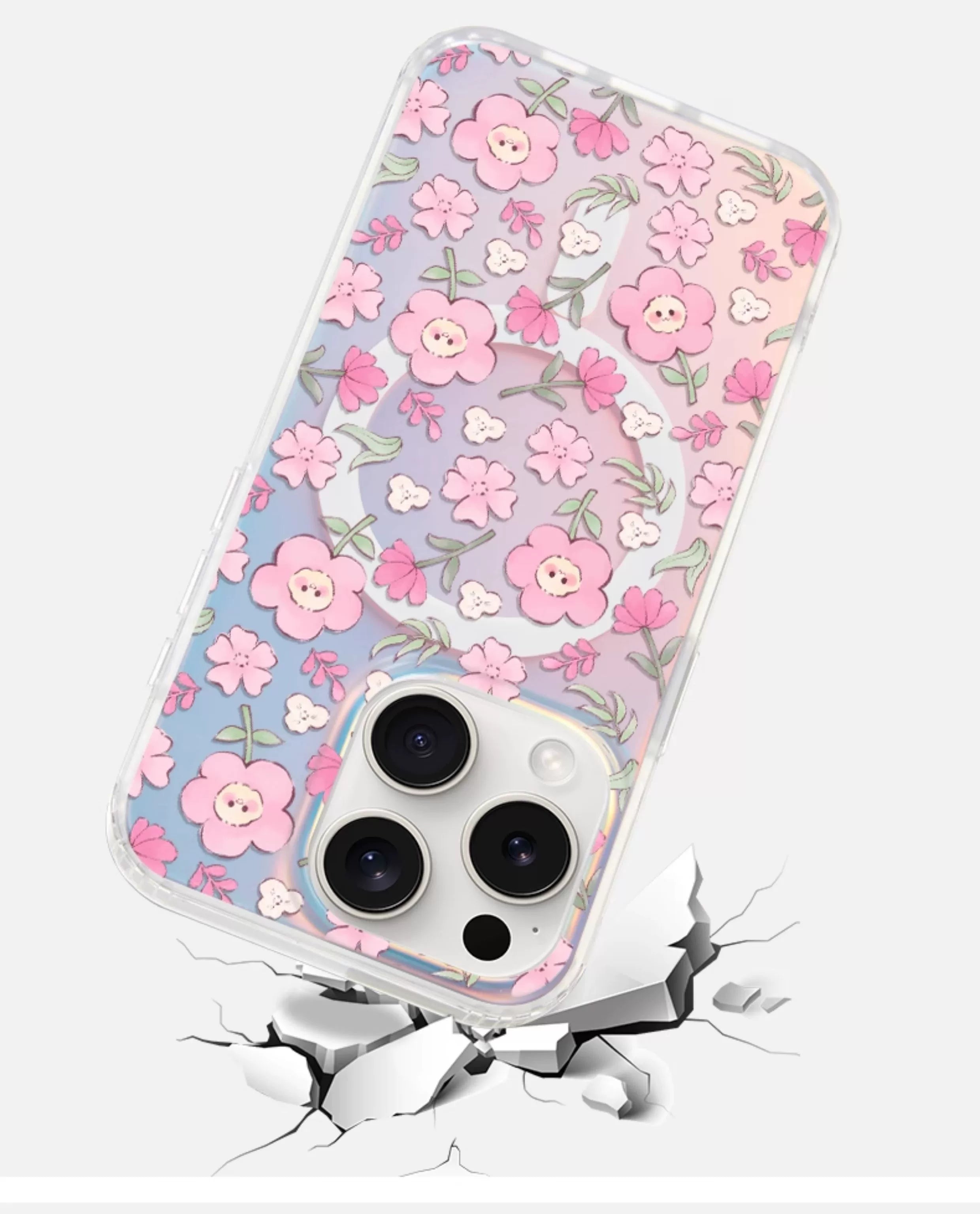 iCraftPro | Applicable to Apple 17promax mobile phone case, new iphone16pro female magnetic gradient laser 15 with lanyard, high-end sense 14, literary and fresh 13, smiling face flower 12 protective case