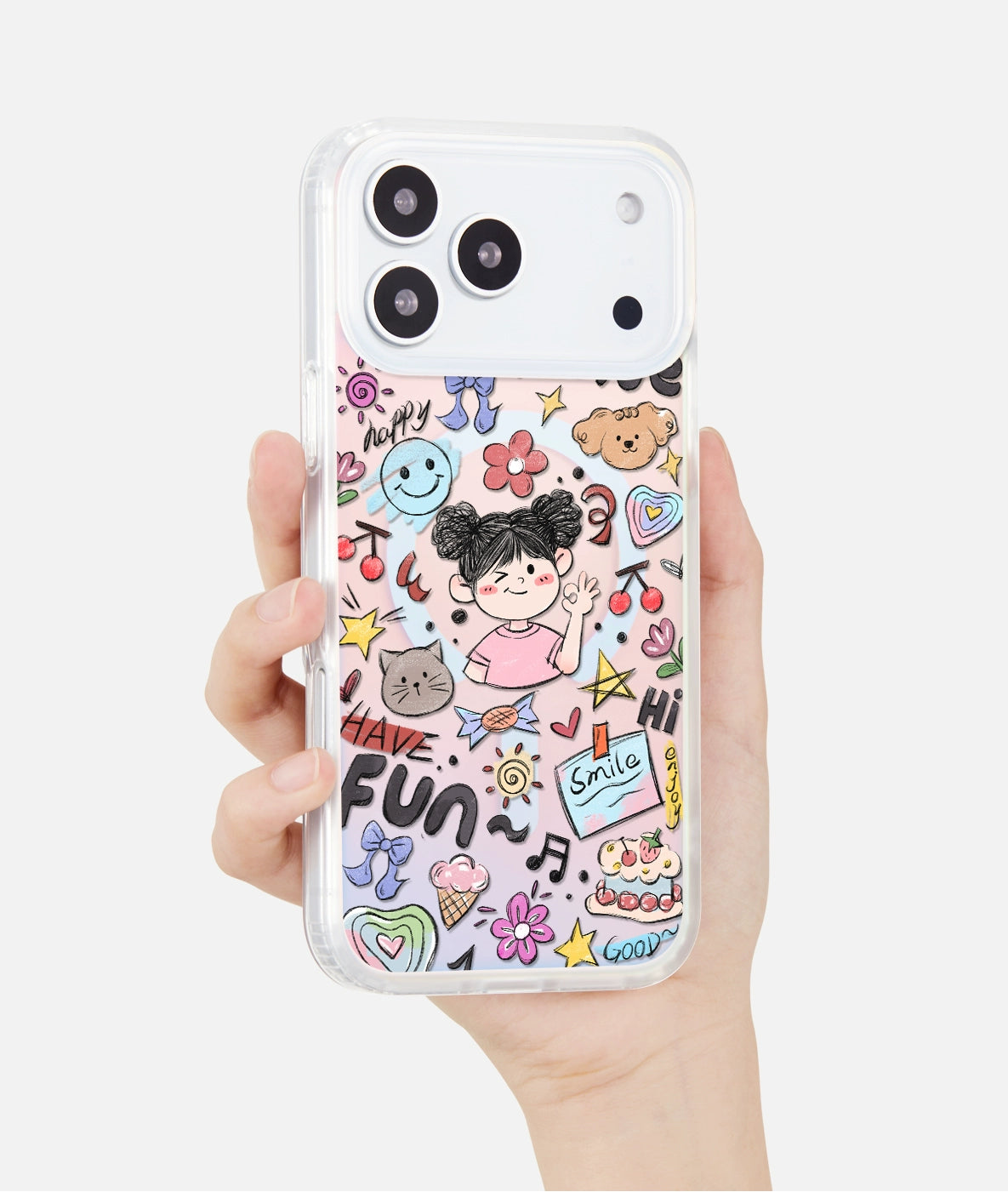 iCraftPro | Magnetic iPhone Case for 17 Pro Max/16 Pro/15/14/13/12 - Girls' Cartoon Doodle Style with Lanyard