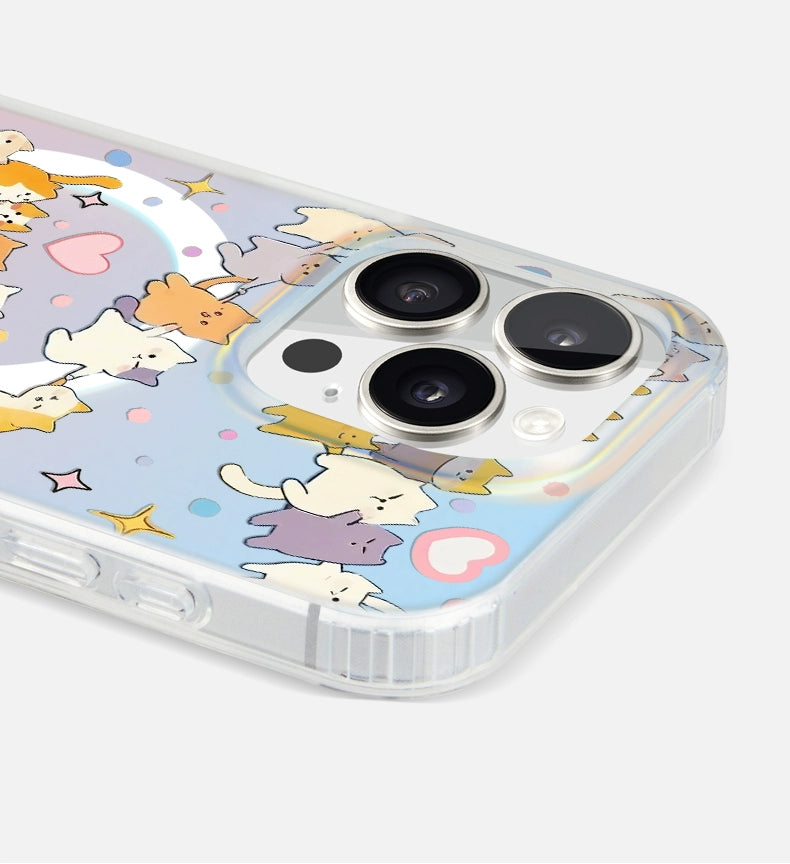 iCraftPro | Magnetic Holographic Case for iPhone 12/13/14/15/16 Pro/17 Pro Max. Stylish Cartoon Kitten Design.