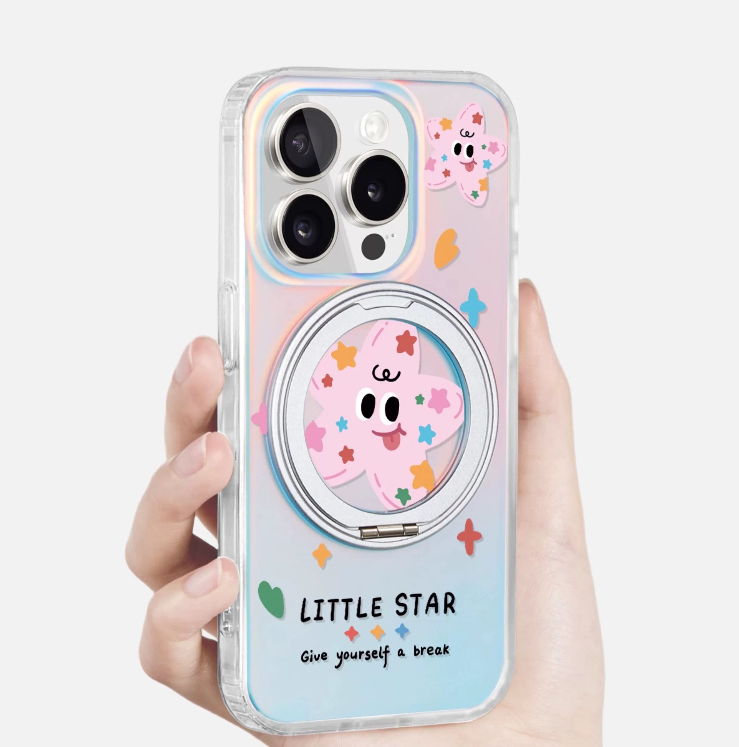 iCraftPro | MagSafe Case for iPhone 12-17 Pro Max with Pivot Stand, Holographic Gradient & Star Design.