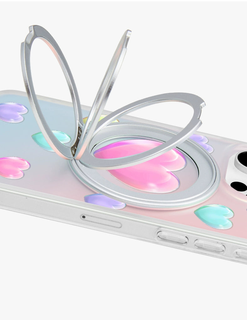 iCraftPro | Stylish Holographic Heart Case with Magnetic Stand for iPhone 13/14/15/16/17 Pro (Max)