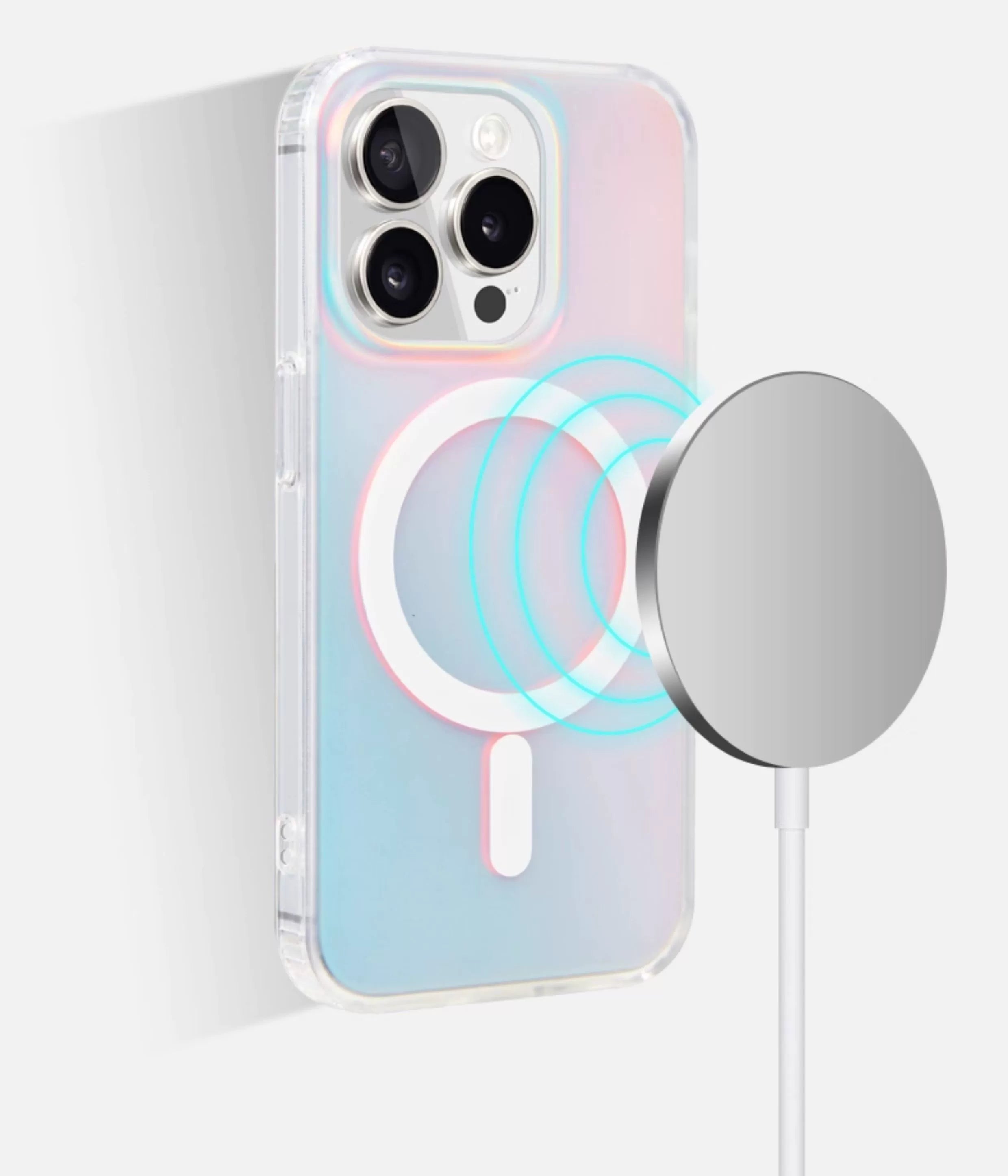 iCraftPro | Magnetic Laser Gradient Case with Lanyard for iPhone 17ProMax/16Pro/15/14/13/12, Frosted Pink Design