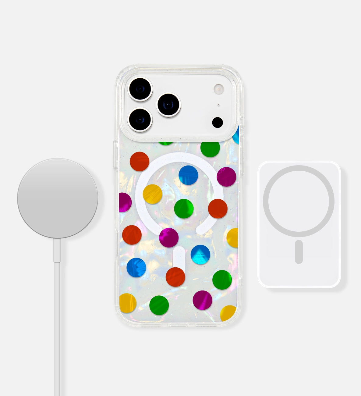 iCraftPro | Aesthetic Shell & Colorful Dots Case ✨ with MagSafe & Lanyard for Women