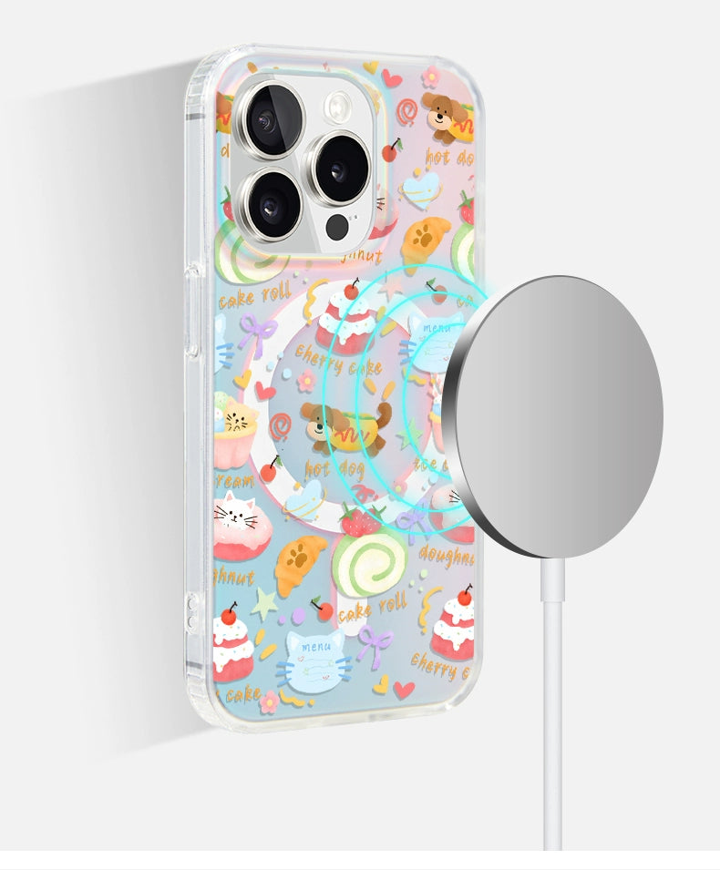 iCraftPro | Magnetic Gradient Holographic Case with Magsafe Strap for iPhone 12/13/14/15/16 Pro/17 Pro Max. Cute Dachshund Design.