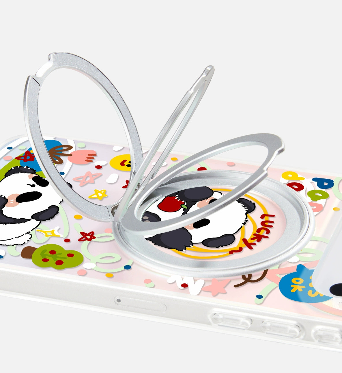 iCraftPro | Magnetic Case with Stand & Gradient Holographic Design for iPhone 12/13/14/15/16 Pro/17 Pro Max. Cute Cartoon Panda.