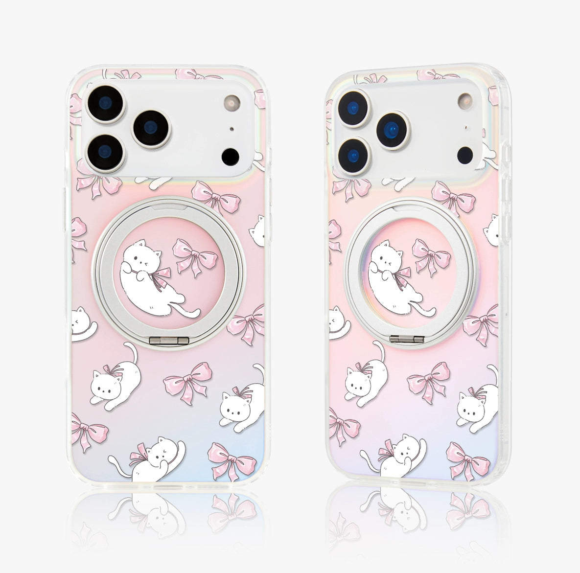 iCraftPro | Magnetic Case with Stand for iPhone 17 Pro Max, Frosted Matte Cat Design, Gradient Holographic, Fits iPhone 16/15/14/13 Pro