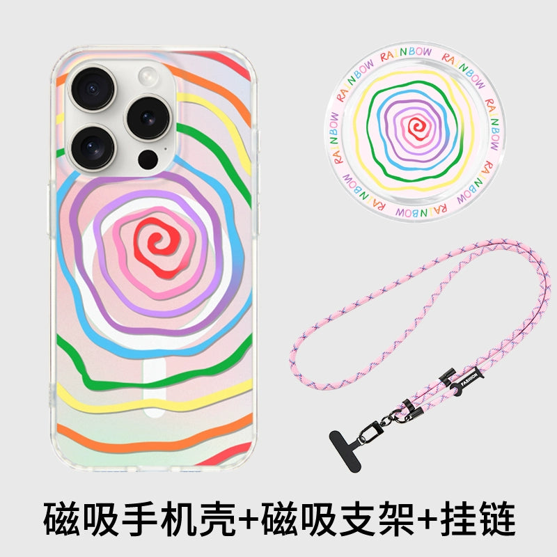 iCraftPro | Artistic Rainbow Case for iPhone 17 Pro Max, Magnetic Holographic with Lanyard
