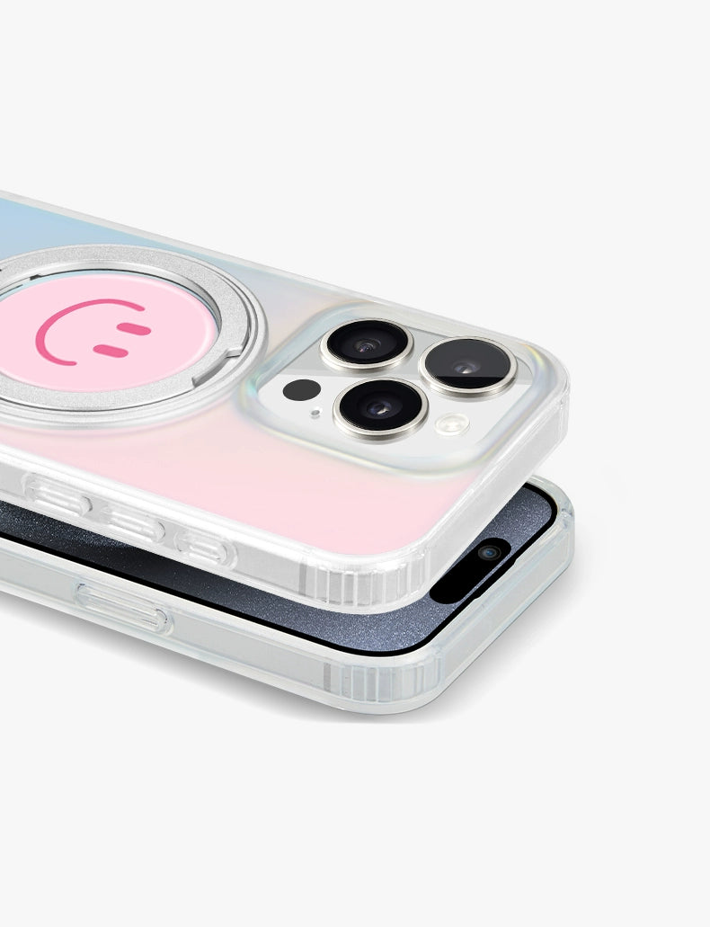 iCraftPro | Magnetic Stand Case with Smiley Design for iPhone 13-17 Pro Max | Laser Gradient, Fresh & Unique Style