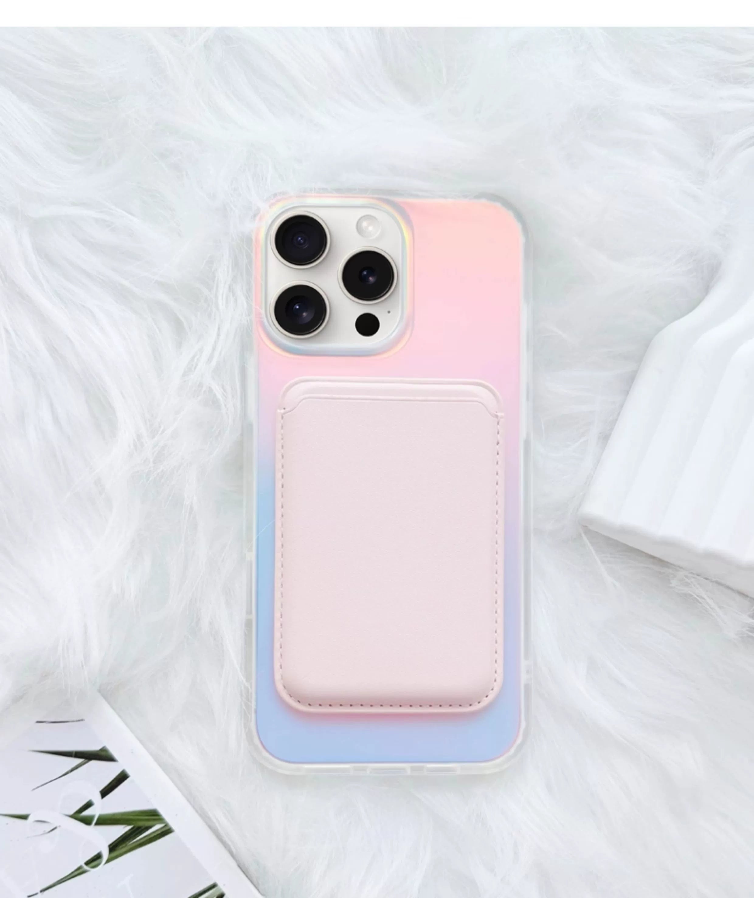 iCraftPro | Magnetic Laser Gradient Case with Lanyard for iPhone 17ProMax/16Pro/15/14/13/12, Frosted Pink Design