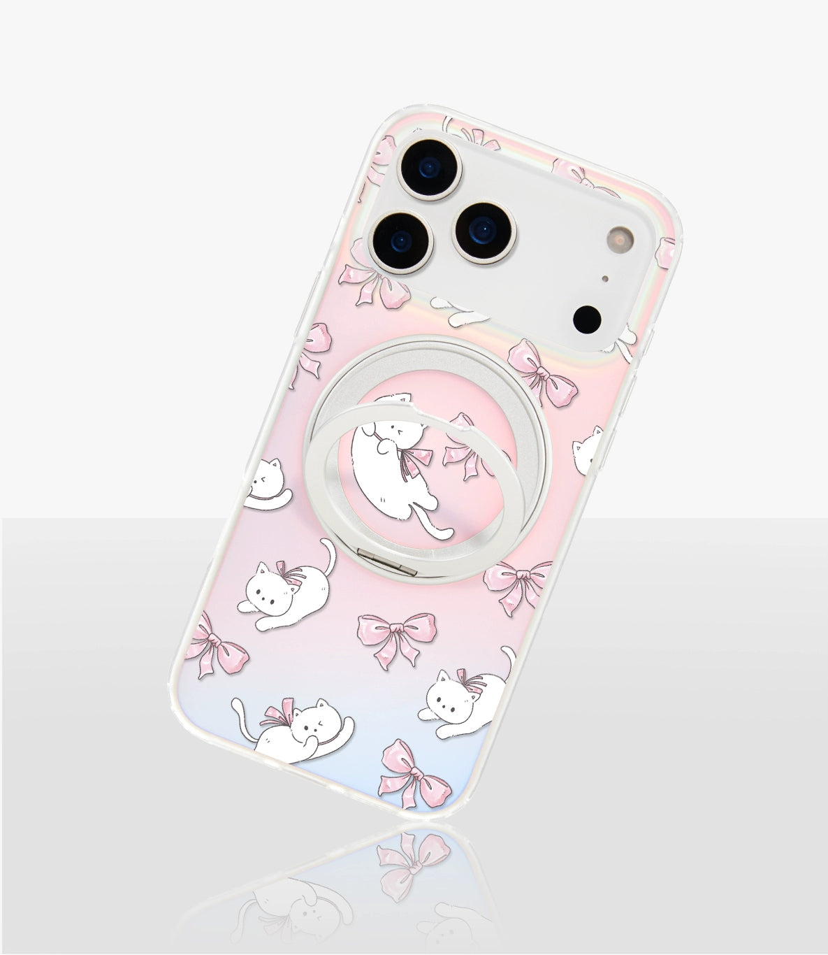 iCraftPro | Magnetic Case with Stand for iPhone 17 Pro Max, Frosted Matte Cat Design, Gradient Holographic, Fits iPhone 16/15/14/13 Pro