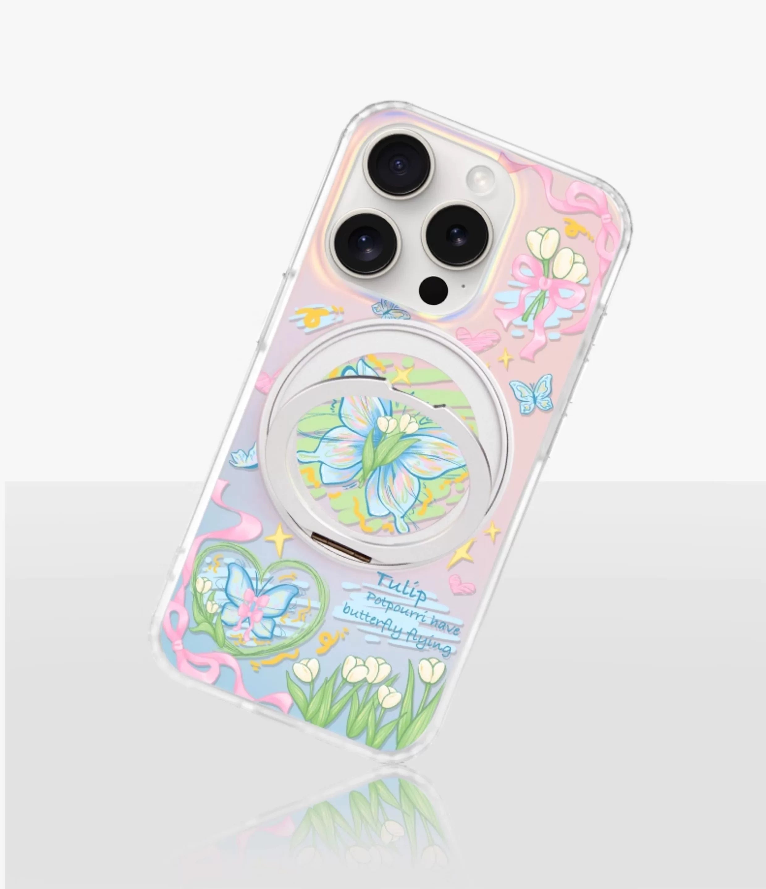 iCraftPro | Magnetic Magsafe Case with Stand & Frosted Tulip Butterfly for iPhone 13/14/15/16/17 Pro Max