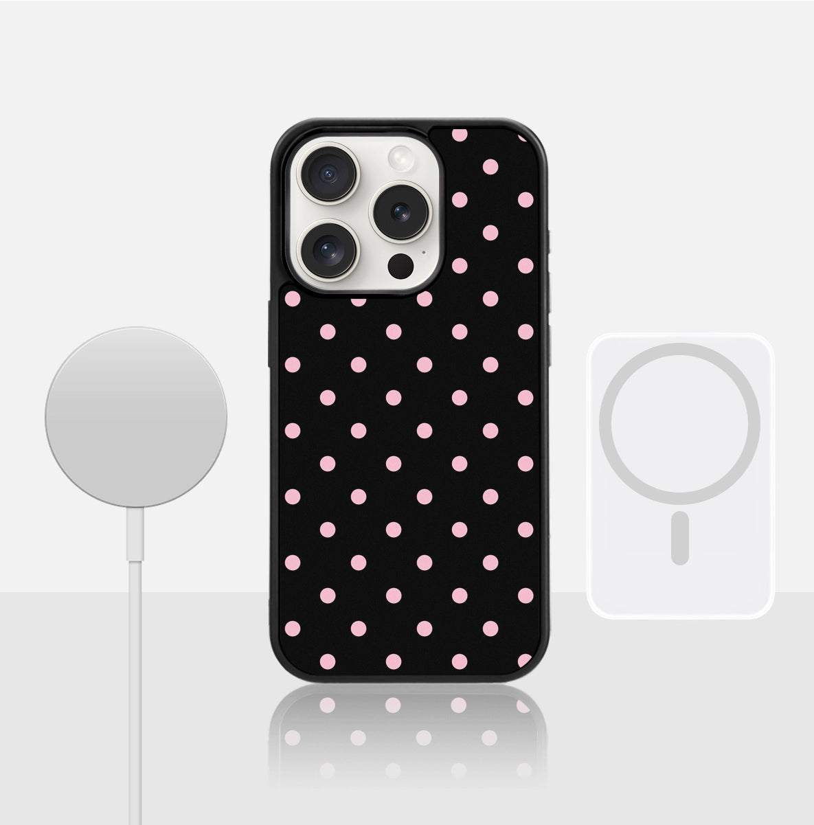 iCraftPro | Black & Pink Polka Dot Case for iPhone 16 Pro Max, Matte Magnetic, Korean Summer Style, Fits iPhone 15/14/13 Pro