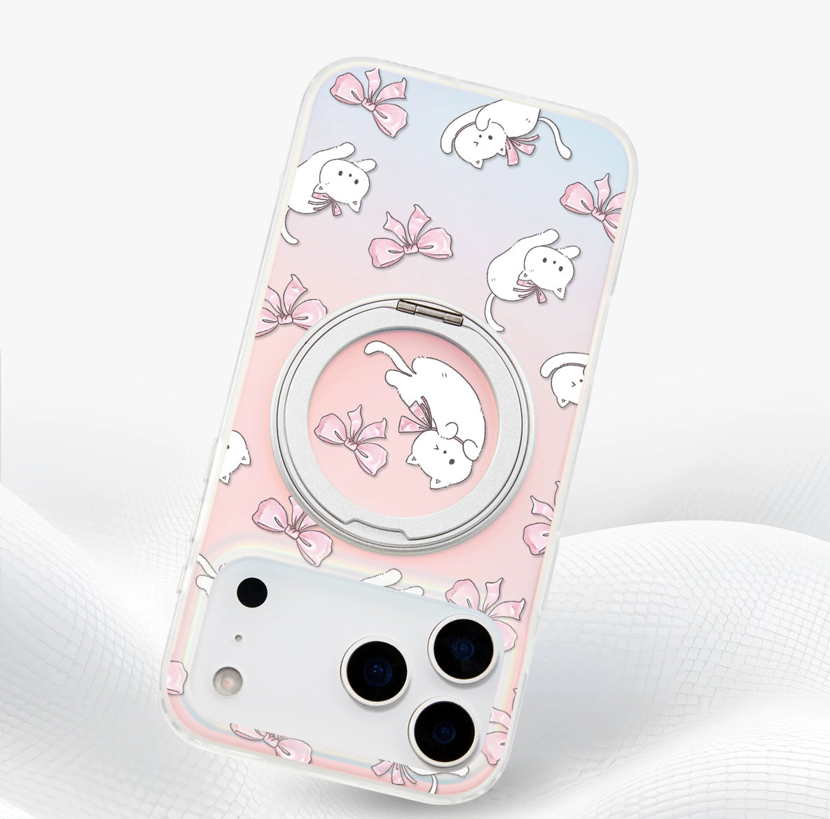 iCraftPro | Magnetic Case with Stand for iPhone 17 Pro Max, Frosted Matte Cat Design, Gradient Holographic, Fits iPhone 16/15/14/13 Pro