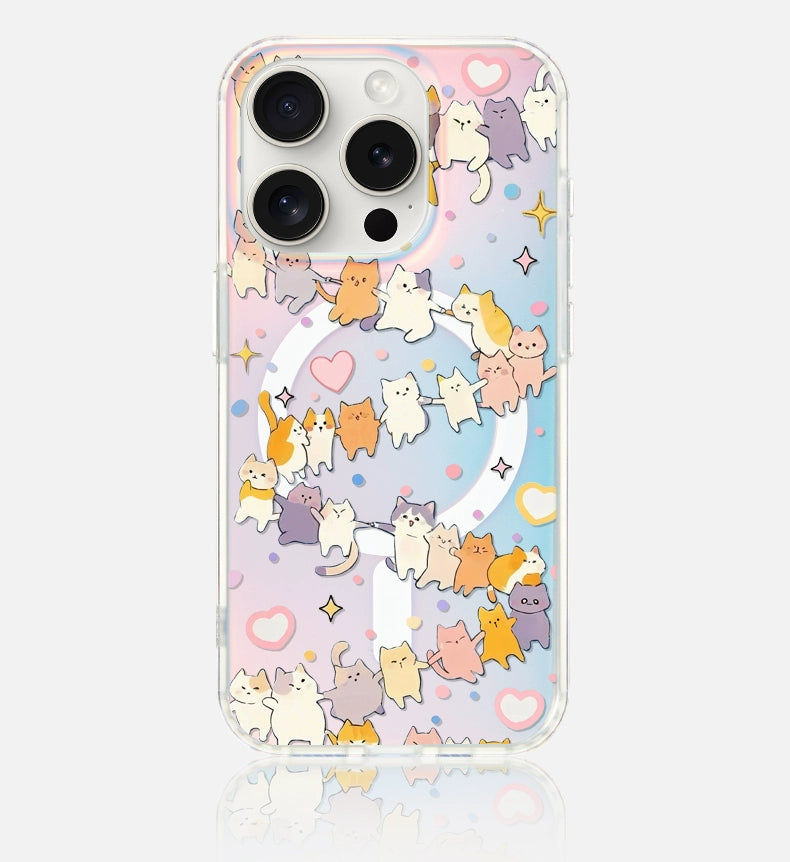 iCraftPro | Magnetic Holographic Case for iPhone 12/13/14/15/16 Pro/17 Pro Max. Stylish Cartoon Kitten Design.