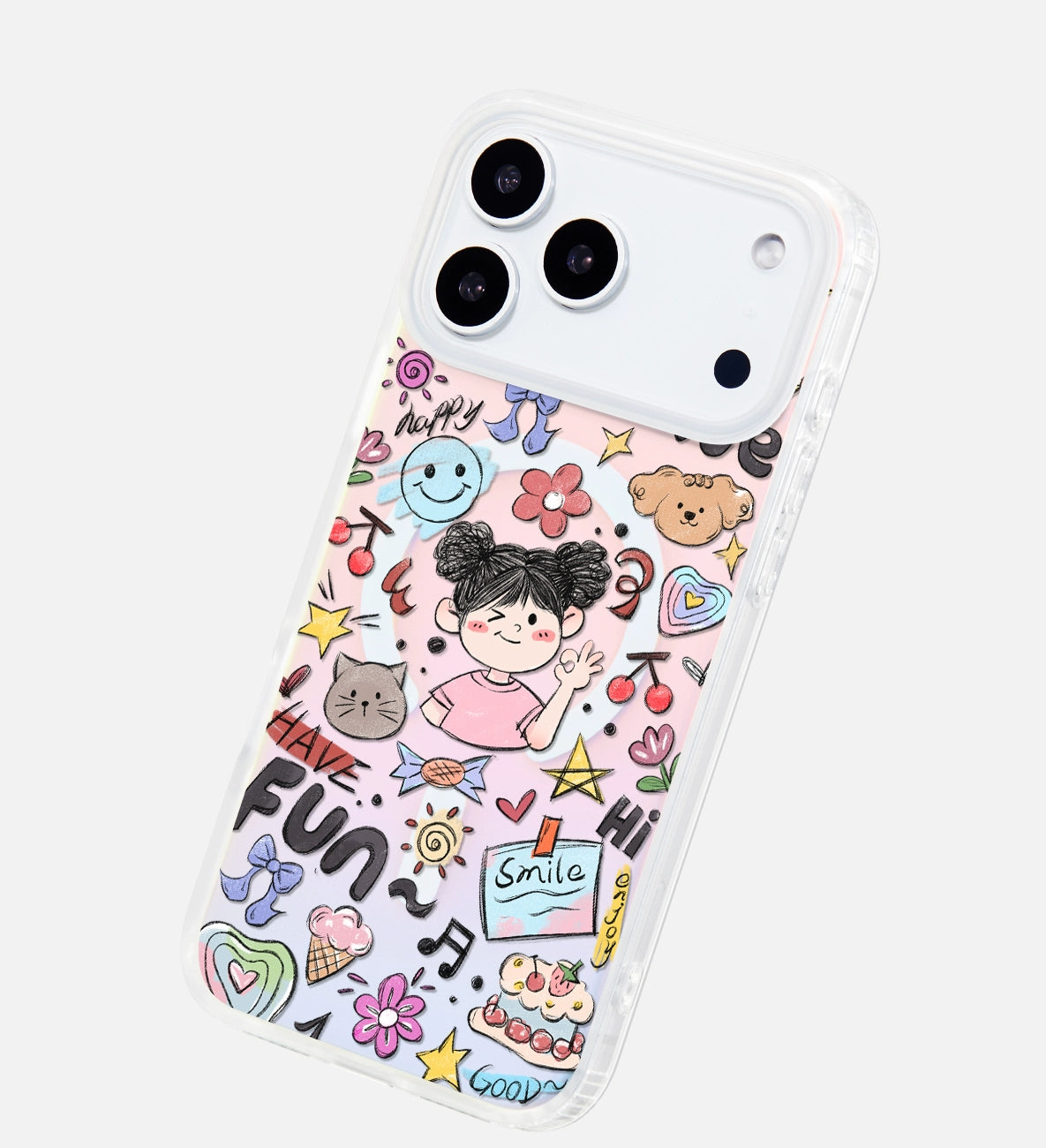 iCraftPro | Magnetic iPhone Case for 17 Pro Max/16 Pro/15/14/13/12 - Girls' Cartoon Doodle Style with Lanyard