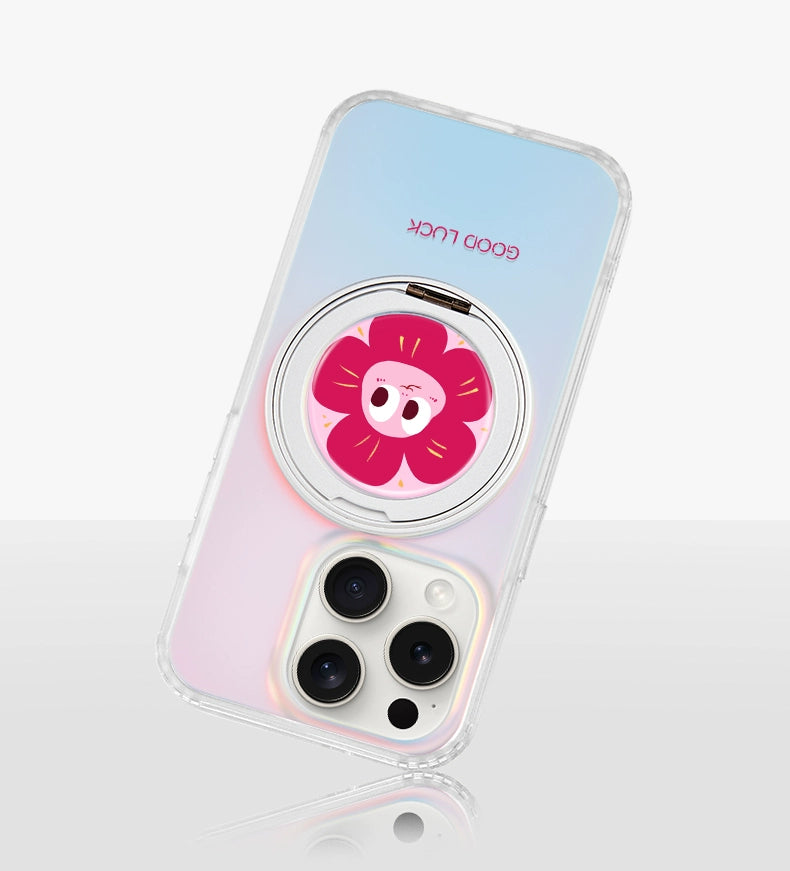 iCraftPro | Magnetic Case with Built-in Stand & Gradient Holographic Design for iPhone 12/13/14/15/16 Pro/17 Pro Max. Fashion Floral Pattern.