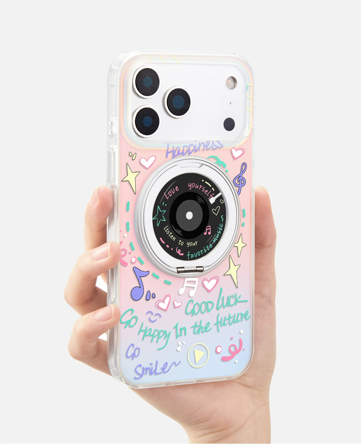 iCraftPro | All-in-One Magnetic Case with Stand for iPhone 17 Pro Max, Stylish Record Holographic Design