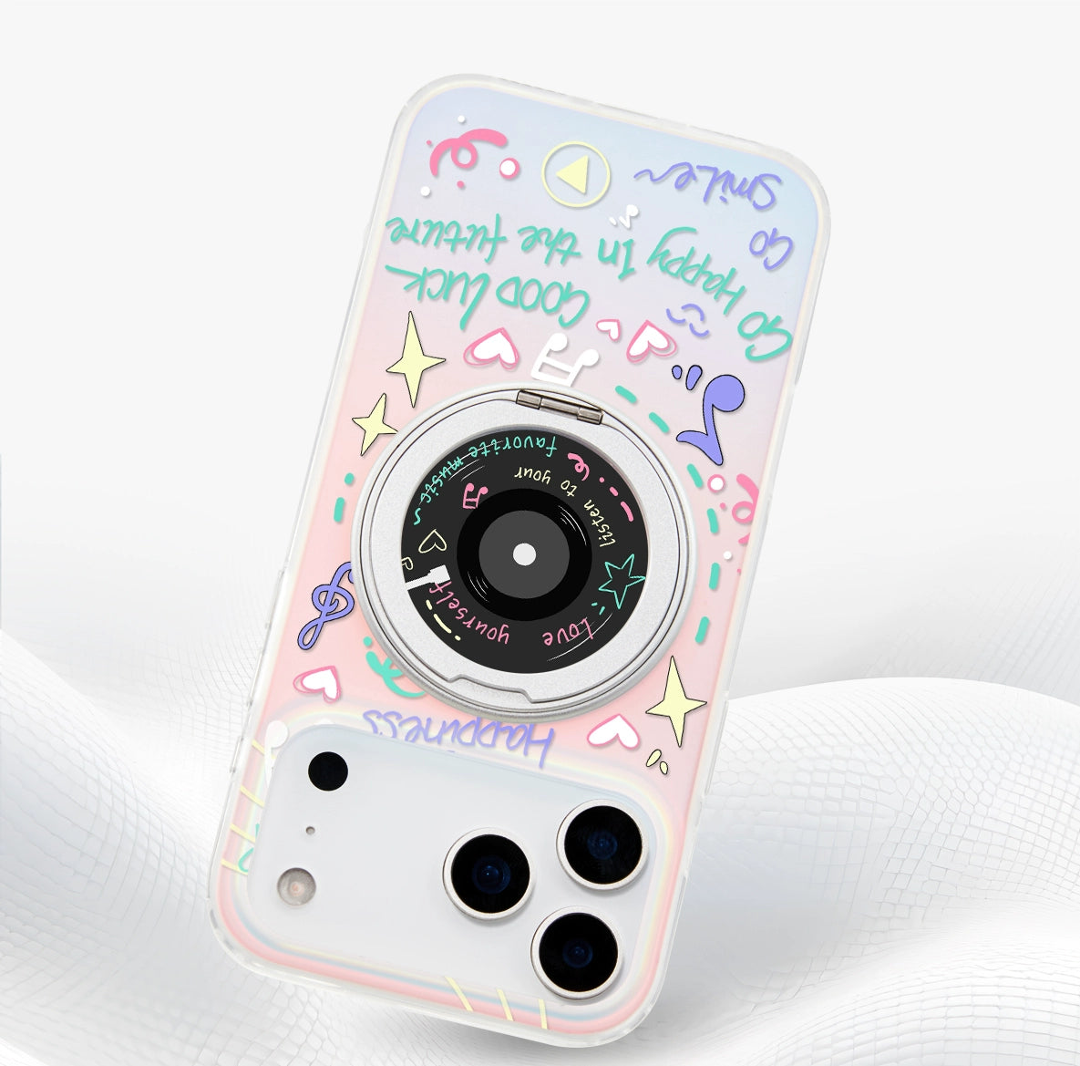 iCraftPro | All-in-One Magnetic Case with Stand for iPhone 17 Pro Max, Stylish Record Holographic Design