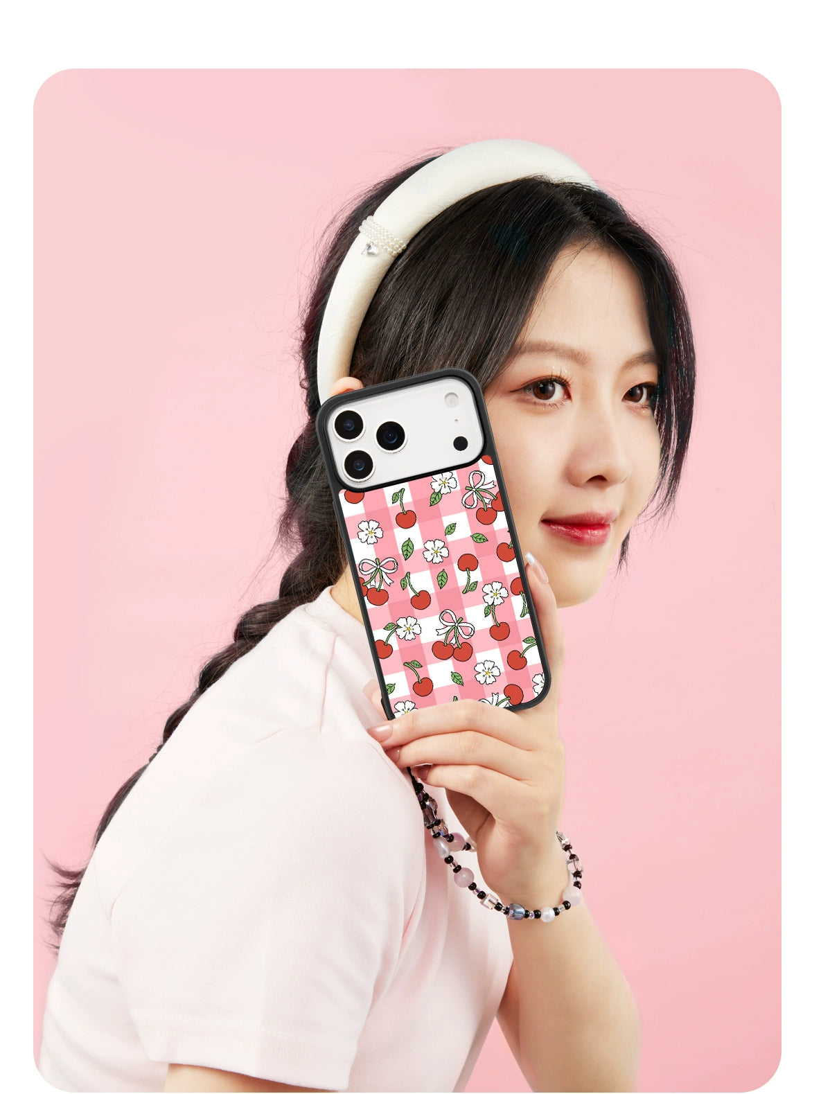 iCraftPro | Matte Magnetic Case with Plaid Cherry Design for iPhone 12/13/14/15/16 Pro/17 Pro Max. Unique & Chic.