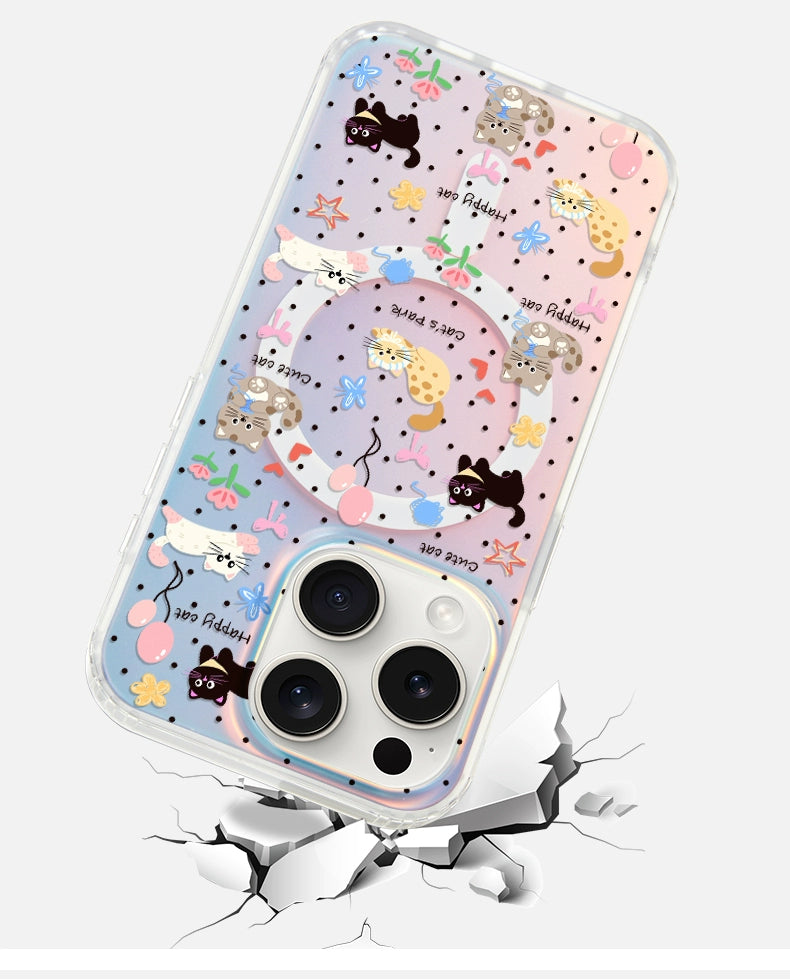 iCraftPro | Aesthetic Case for iPhone 12-17 Pro Max, Trendy Holographic Gradient with Strap, Creative & Cute Animal Themed Cover.