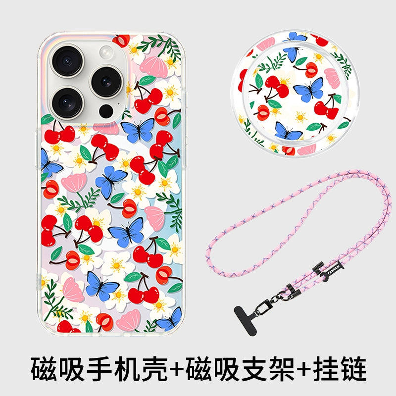 iCraftPro | Butterfly Garden Case for iPhone 17 Pro Max, Magnetic Holographic with Lanyard, Fresh Style, Fits iPhone 16/15/14/13/12 Pro