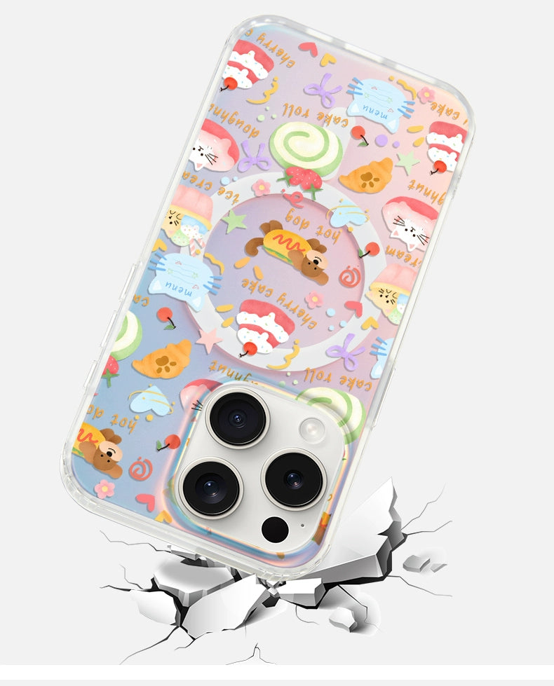 iCraftPro | Magnetic Gradient Holographic Case with Magsafe Strap for iPhone 12/13/14/15/16 Pro/17 Pro Max. Cute Dachshund Design.