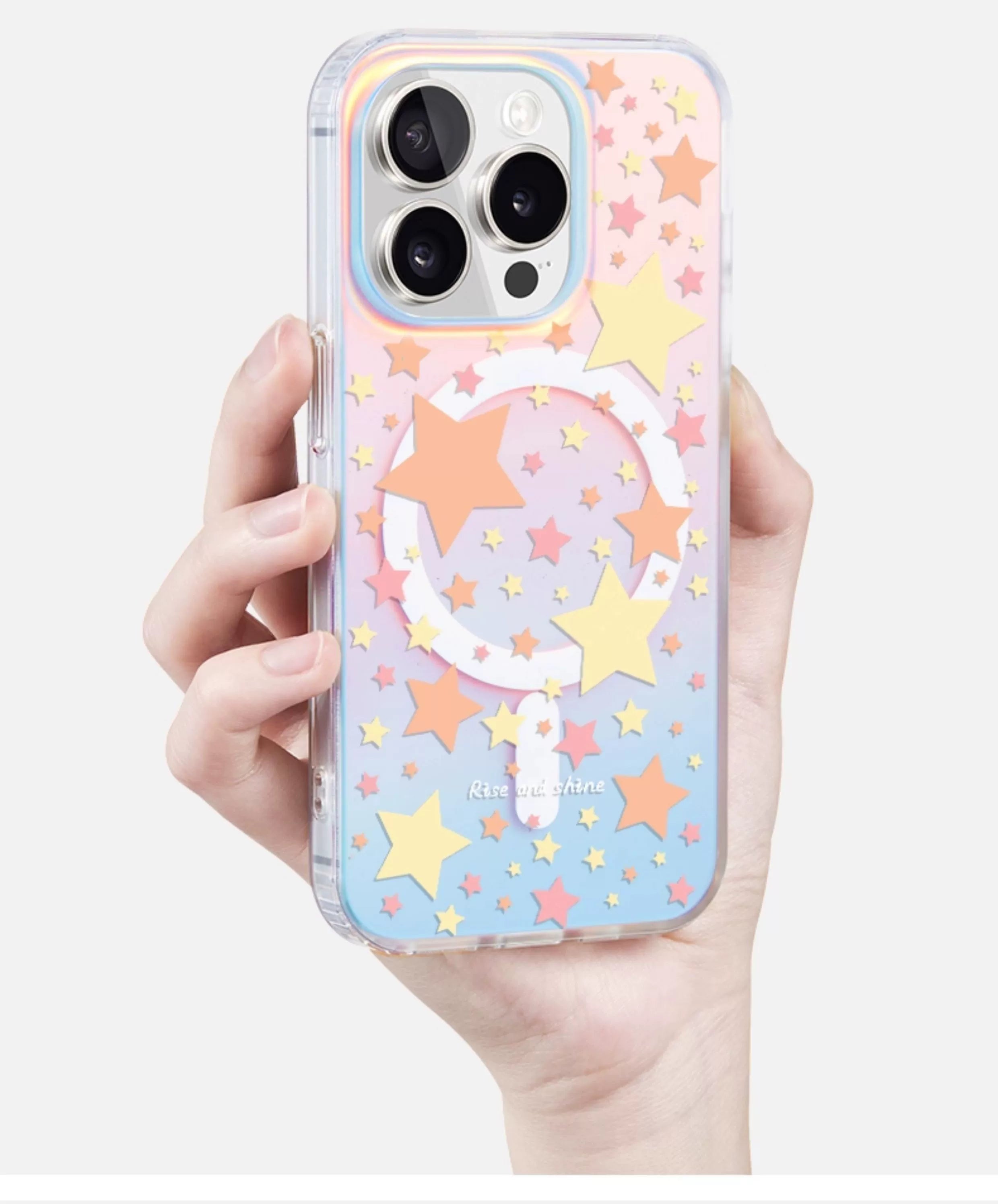 iCraftPro | Magnetic Case with Wrist Strap & Holographic Stars for iPhone 12/13/14/15/16/17 Pro (Max)