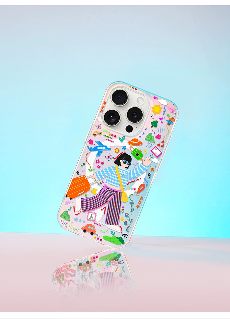 iCraftPro | Magnetic Case with Lanyard for iPhone 12-17 Pro Max | Laser Gradient & Vibrant Dopamine Wanderlust Design