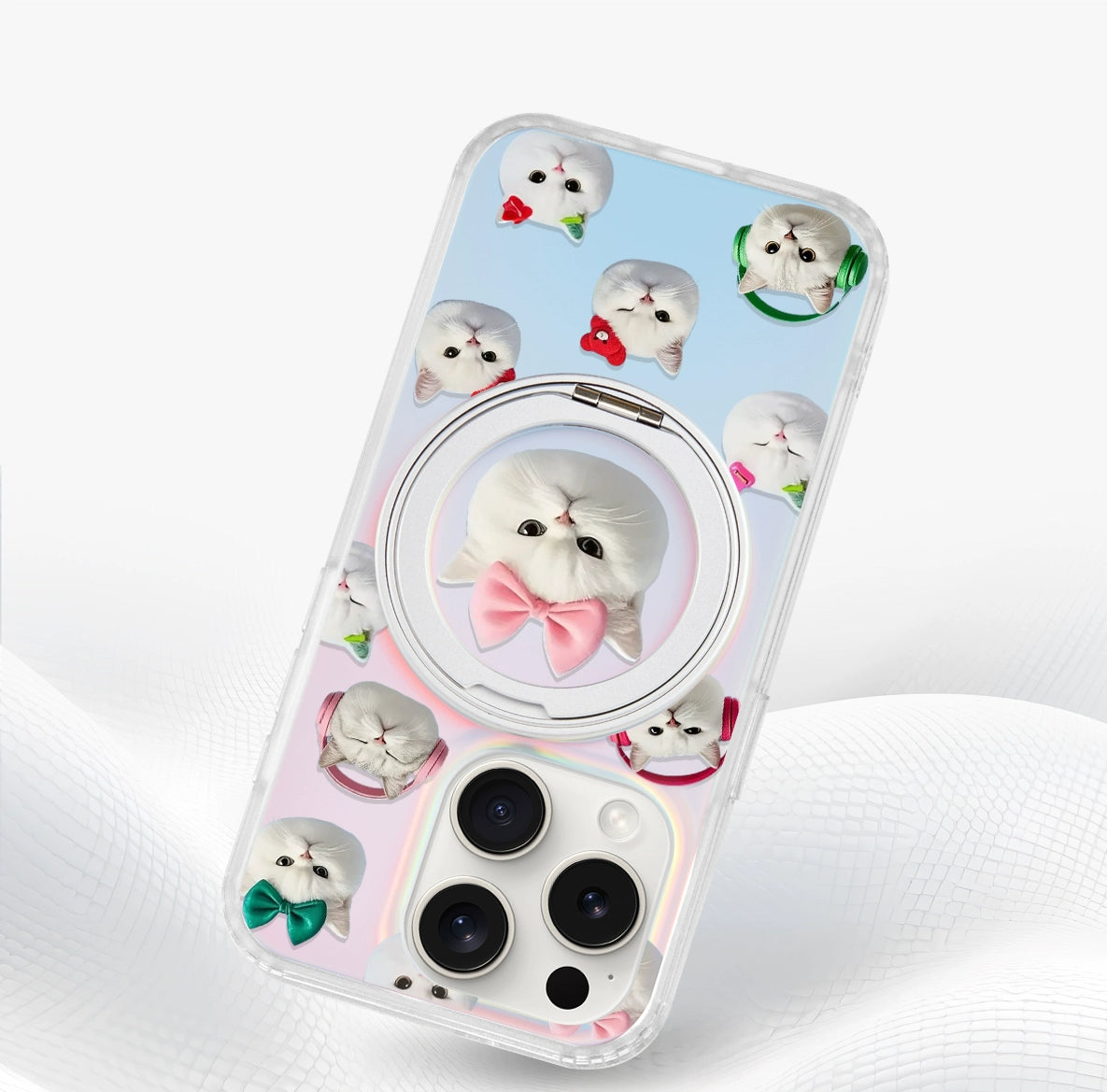 iCraftPro | Magnetic Stand Case with Cat Stickers: Shockproof for iPhone 13-17 Pro Max | Gradient Laser & Cute Design