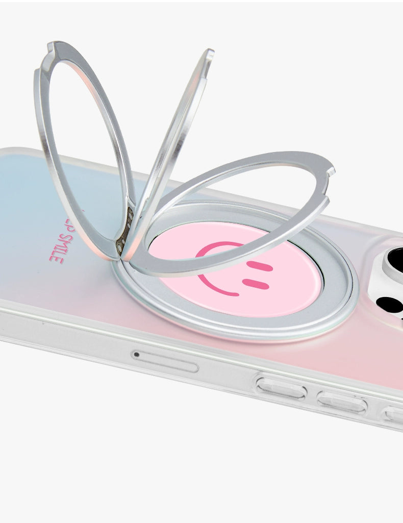 iCraftPro | Magnetic Stand Case with Smiley Design for iPhone 13-17 Pro Max | Laser Gradient, Fresh & Unique Style