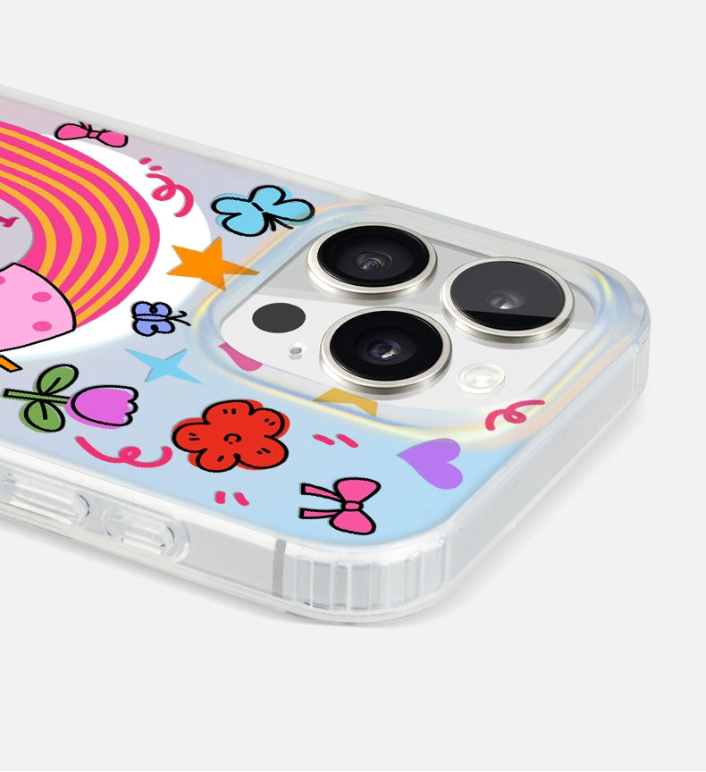 iCraftPro | Magnetic Holographic Case with Lanyard for iPhone 12/13/14/15/16 Pro/17 Pro Max. Creative Cartoon Girl Design.