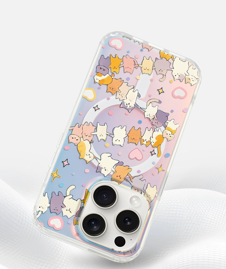 iCraftPro | Magnetic Holographic Case for iPhone 12/13/14/15/16 Pro/17 Pro Max. Stylish Cartoon Kitten Design.