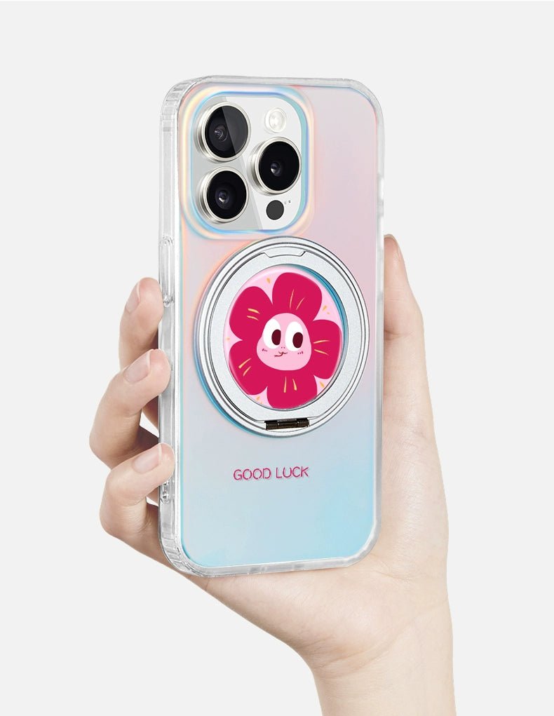 iCraftPro | Magnetic Case with Built-in Stand & Gradient Holographic Design for iPhone 12/13/14/15/16 Pro/17 Pro Max. Fashion Floral Pattern.