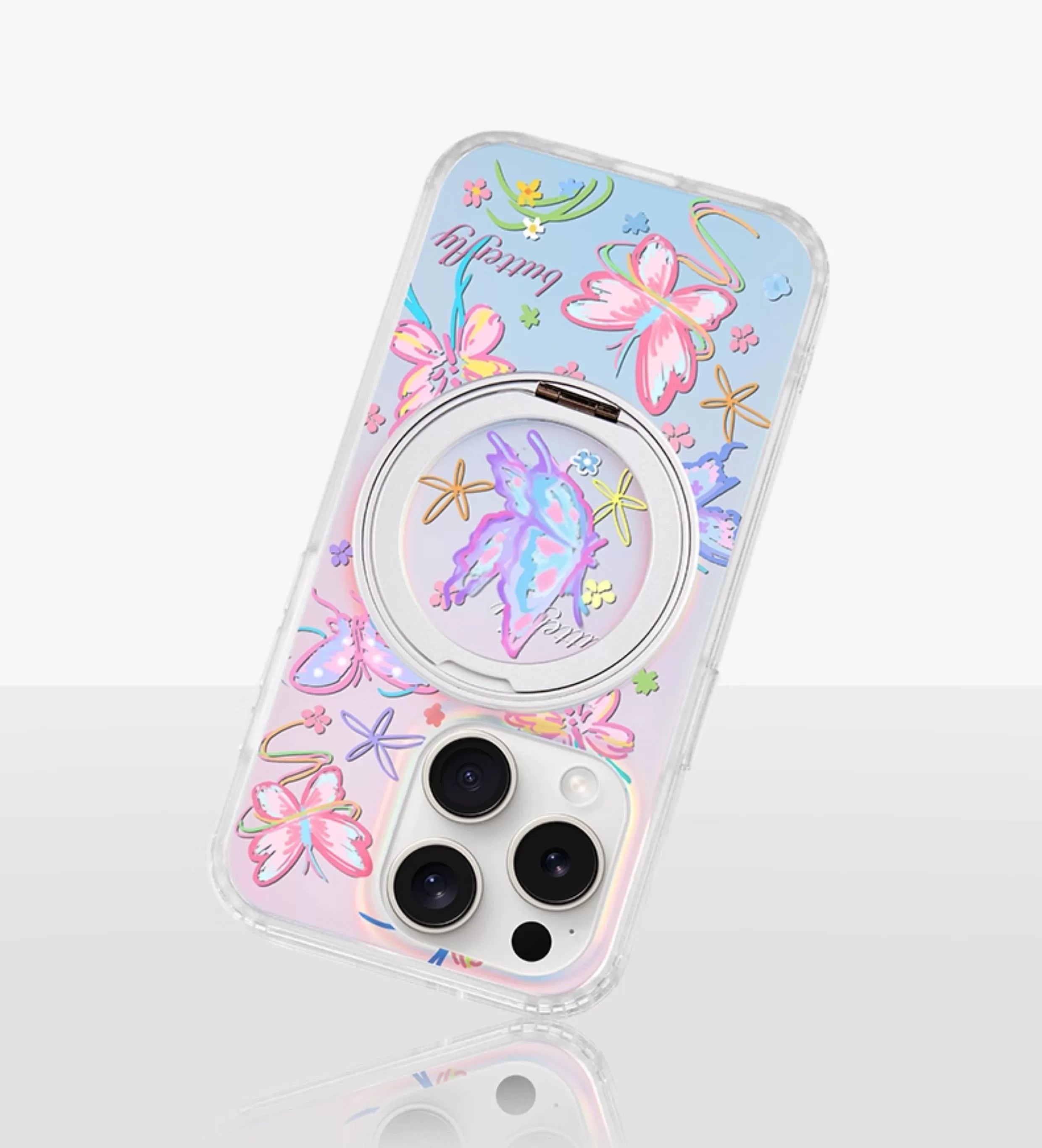 iCraftPro | Magnetic Pivot Stand Case for iPhone 13-17 Pro Max | Frosted Laser Gradient with Unique Butterfly Design