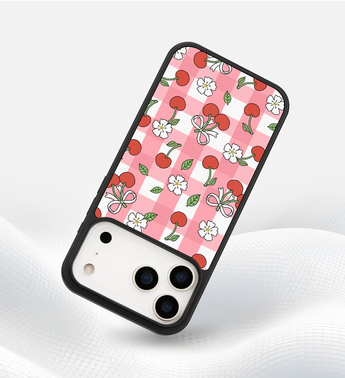 iCraftPro | Matte Magnetic Case with Plaid Cherry Design for iPhone 12/13/14/15/16 Pro/17 Pro Max. Unique & Chic.