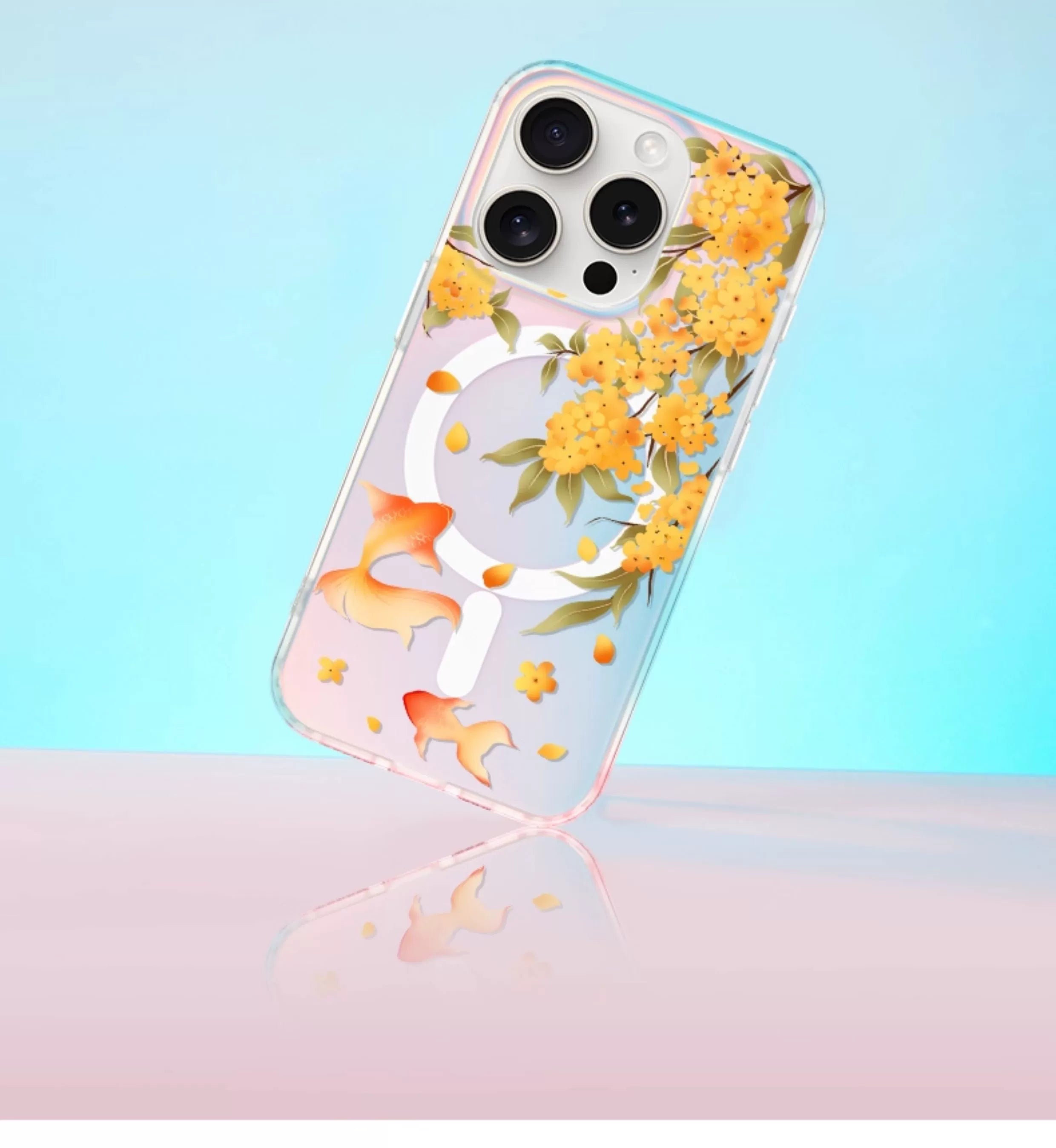 iCraftPro | Magnetic Holographic Case for iPhone 12-17 Pro Max,  Koi Design with Lanyard.