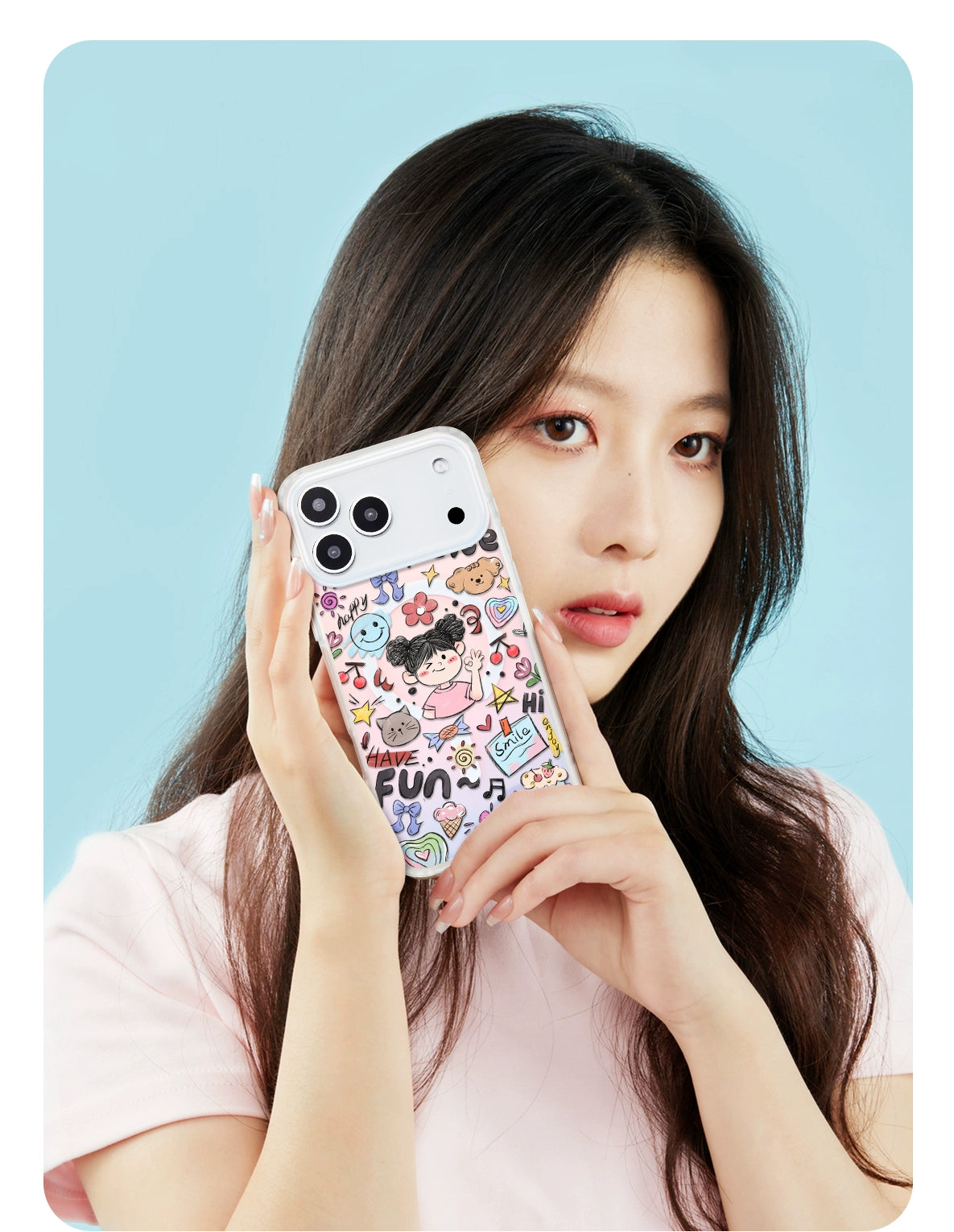 iCraftPro | Magnetic iPhone Case for 17 Pro Max/16 Pro/15/14/13/12 - Girls' Cartoon Doodle Style with Lanyard