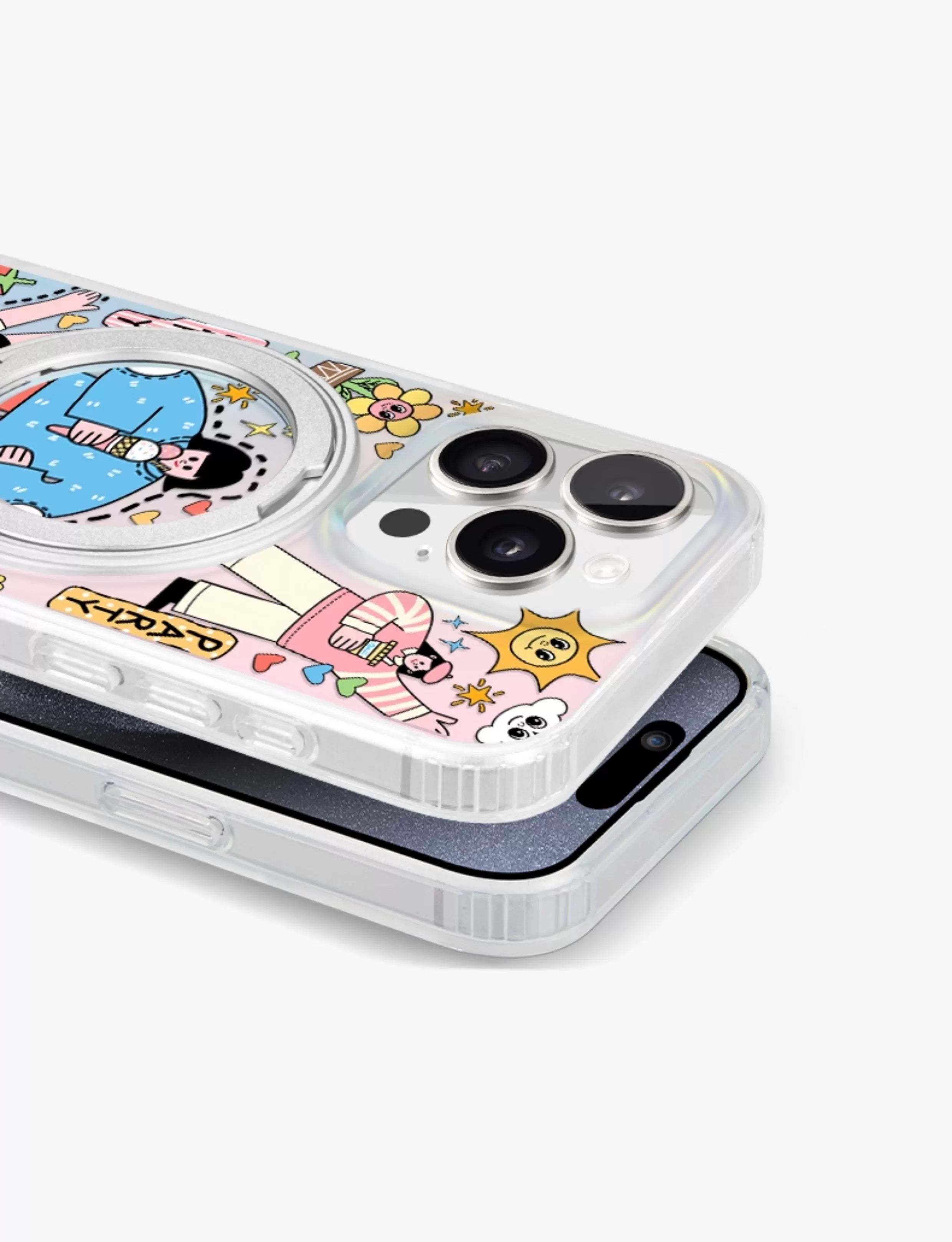 iCraftPro | Magnetic Case with Kickstand & Gradient Holographic Finish for iPhone 12to17 Pro Max. Unique Cartoon Design.