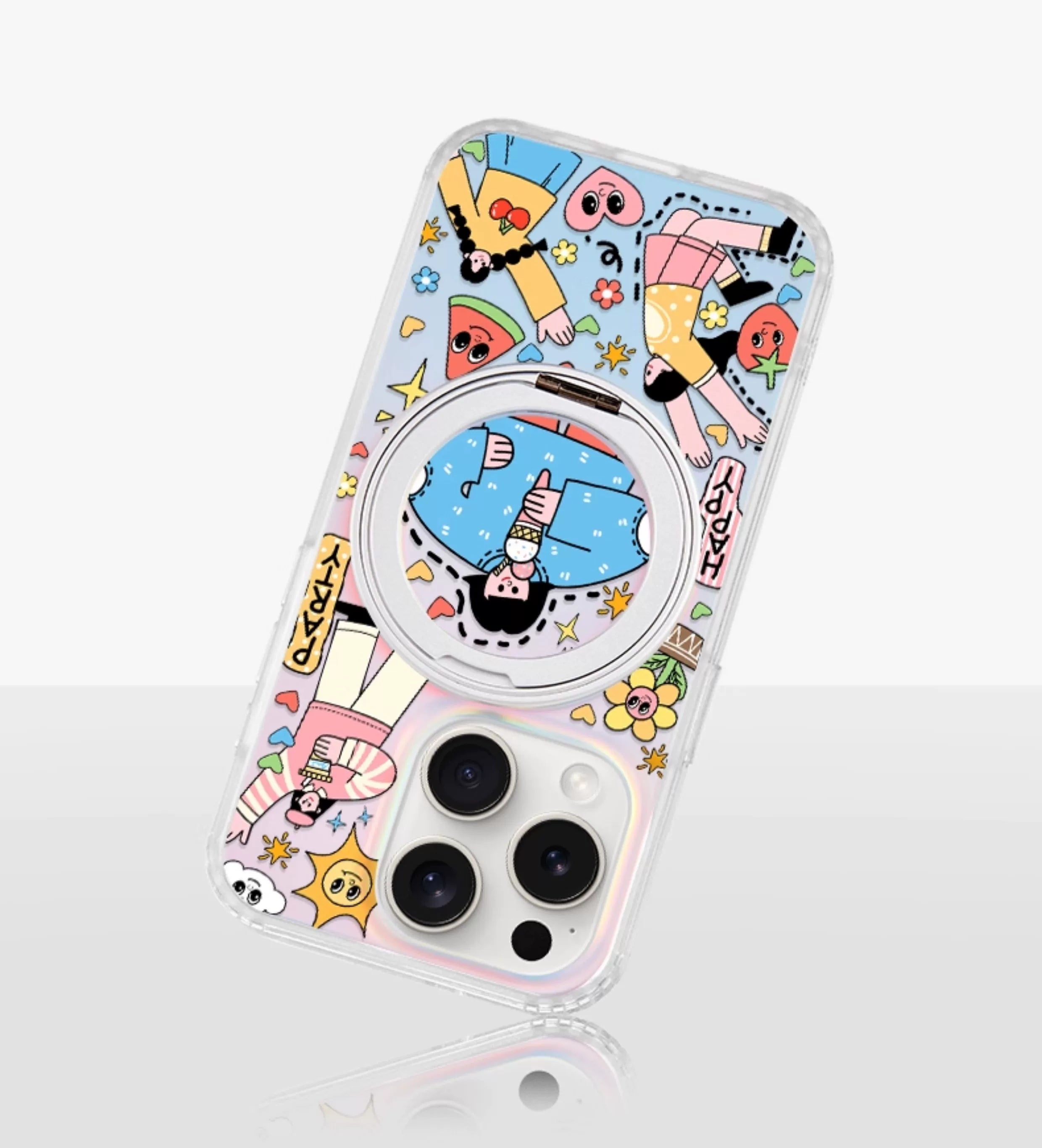 iCraftPro | Magnetic Case with Kickstand & Gradient Holographic Finish for iPhone 12to17 Pro Max. Unique Cartoon Design.