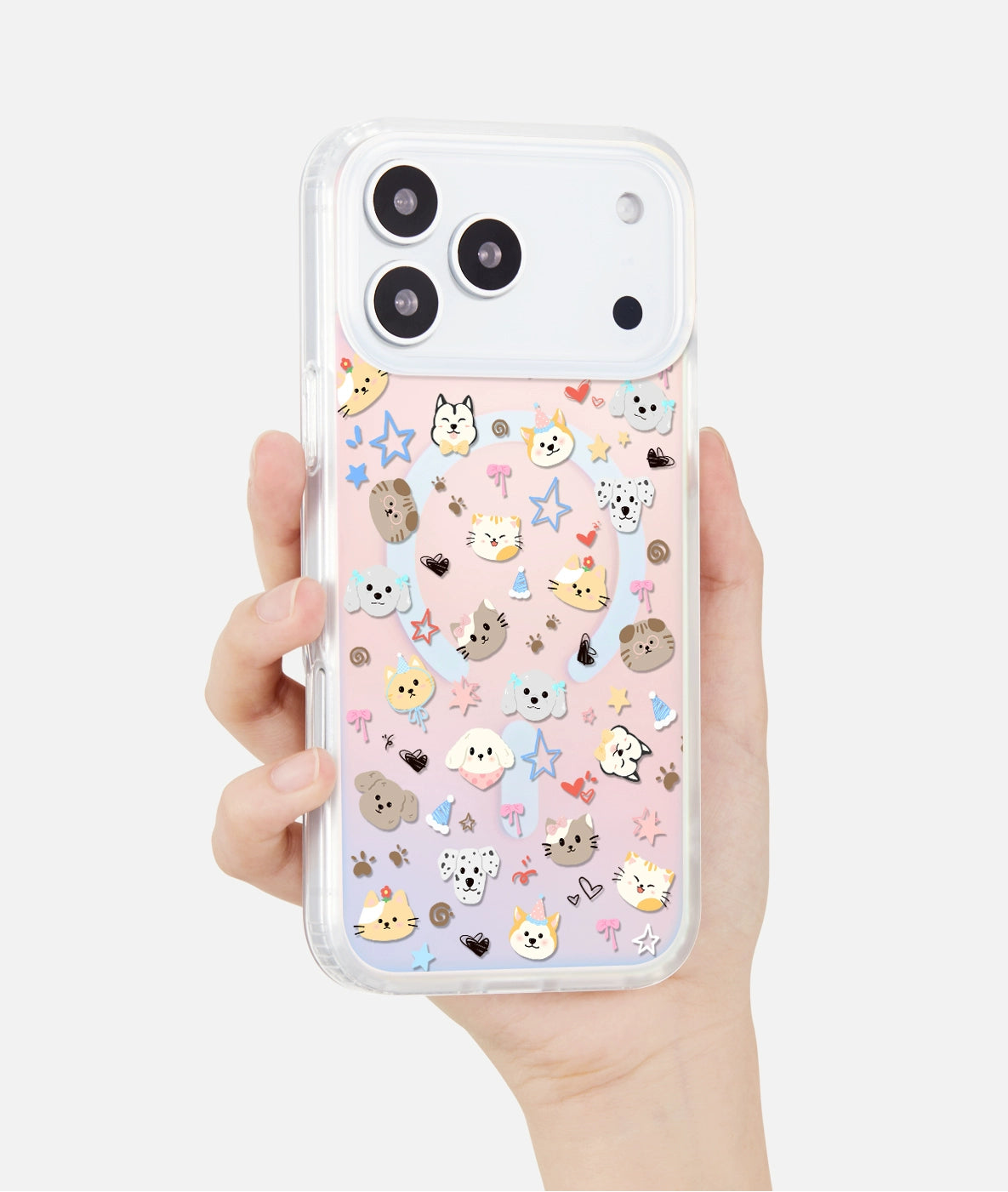 iCraftPro | Magnetic Case for iPhone 12-17 Pro Max, Gradient Holographic Aesthetic with Strap, Cute Pet Design