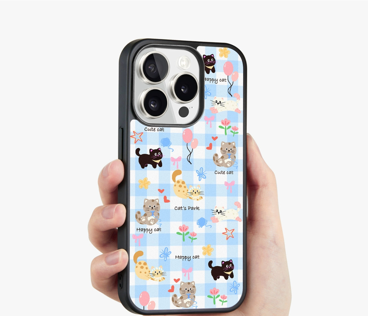 iCraftPro | Frosted Plaid & Kitten Case with MagSafe for iPhone 13/14/15/16/17 Pro (Max)