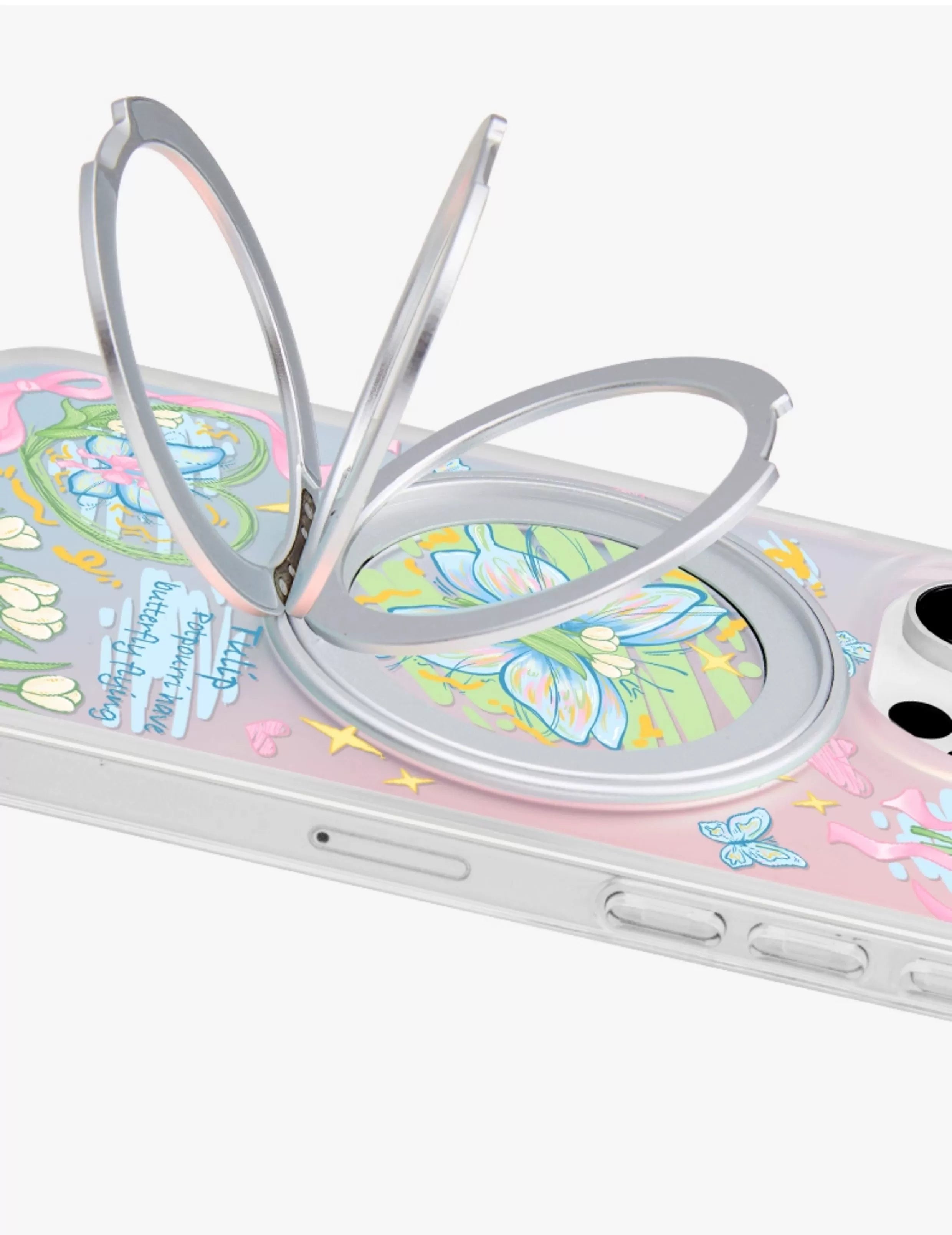 iCraftPro | Magnetic Magsafe Case with Stand & Frosted Tulip Butterfly for iPhone 13/14/15/16/17 Pro Max