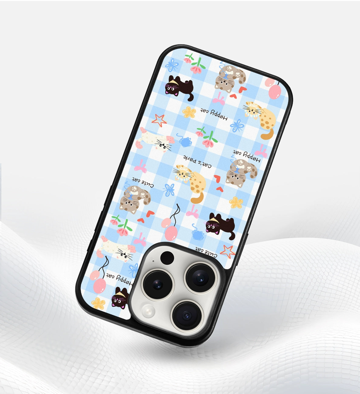 iCraftPro | Frosted Plaid & Kitten Case with MagSafe for iPhone 13/14/15/16/17 Pro (Max)