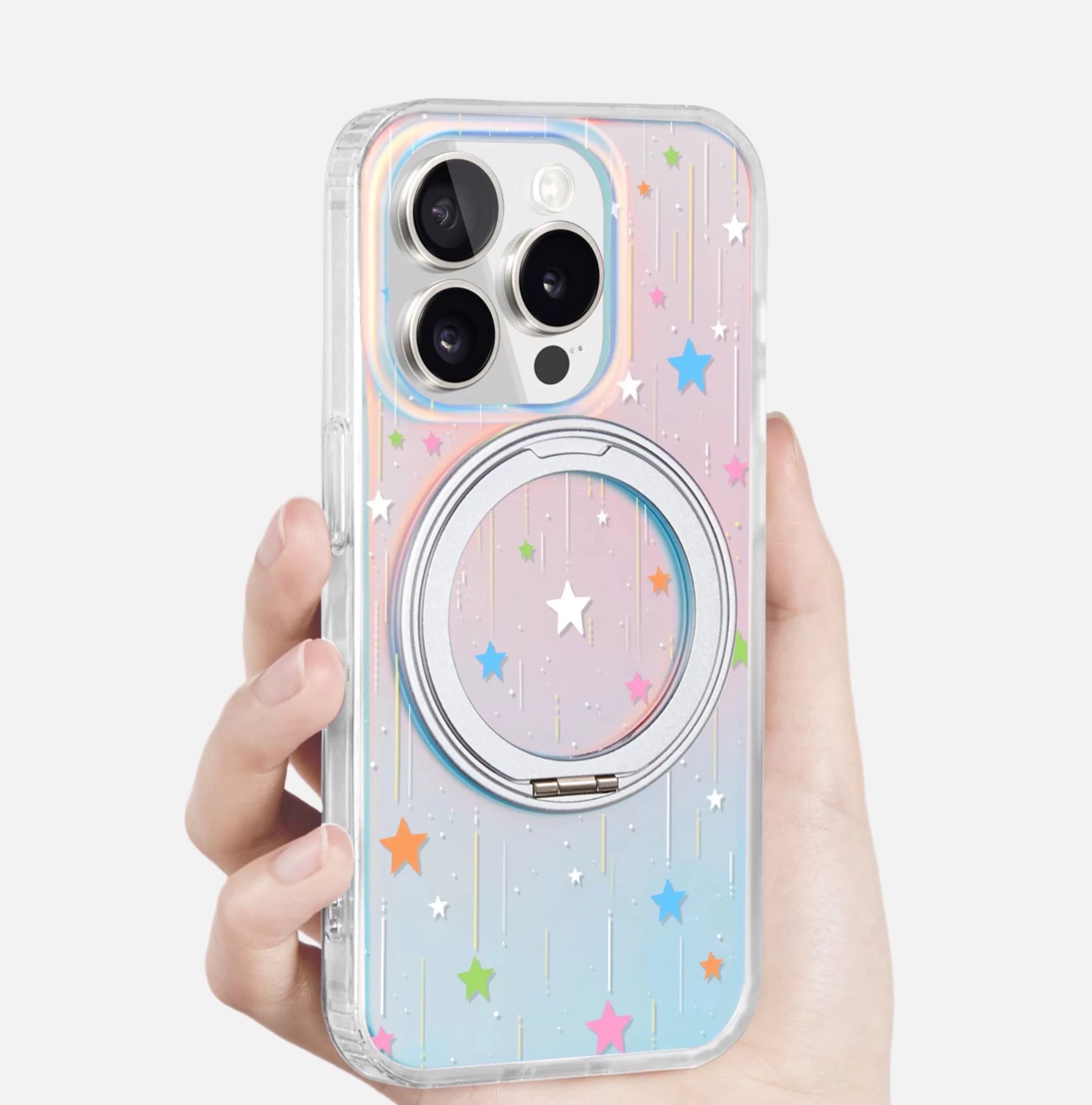 iCraftPro | Magnetic Case with Stand & Holographic Shooting Stars for iPhone 13/14/15/16/17 Pro (Max)