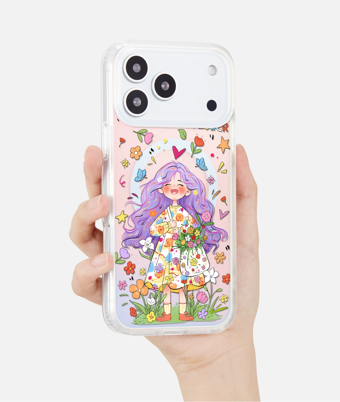 iCraftPro | Magnetic Gradient Holographic Case with Lanyard for iPhone 17 Pro Max - Unique Cartoon Girl Design