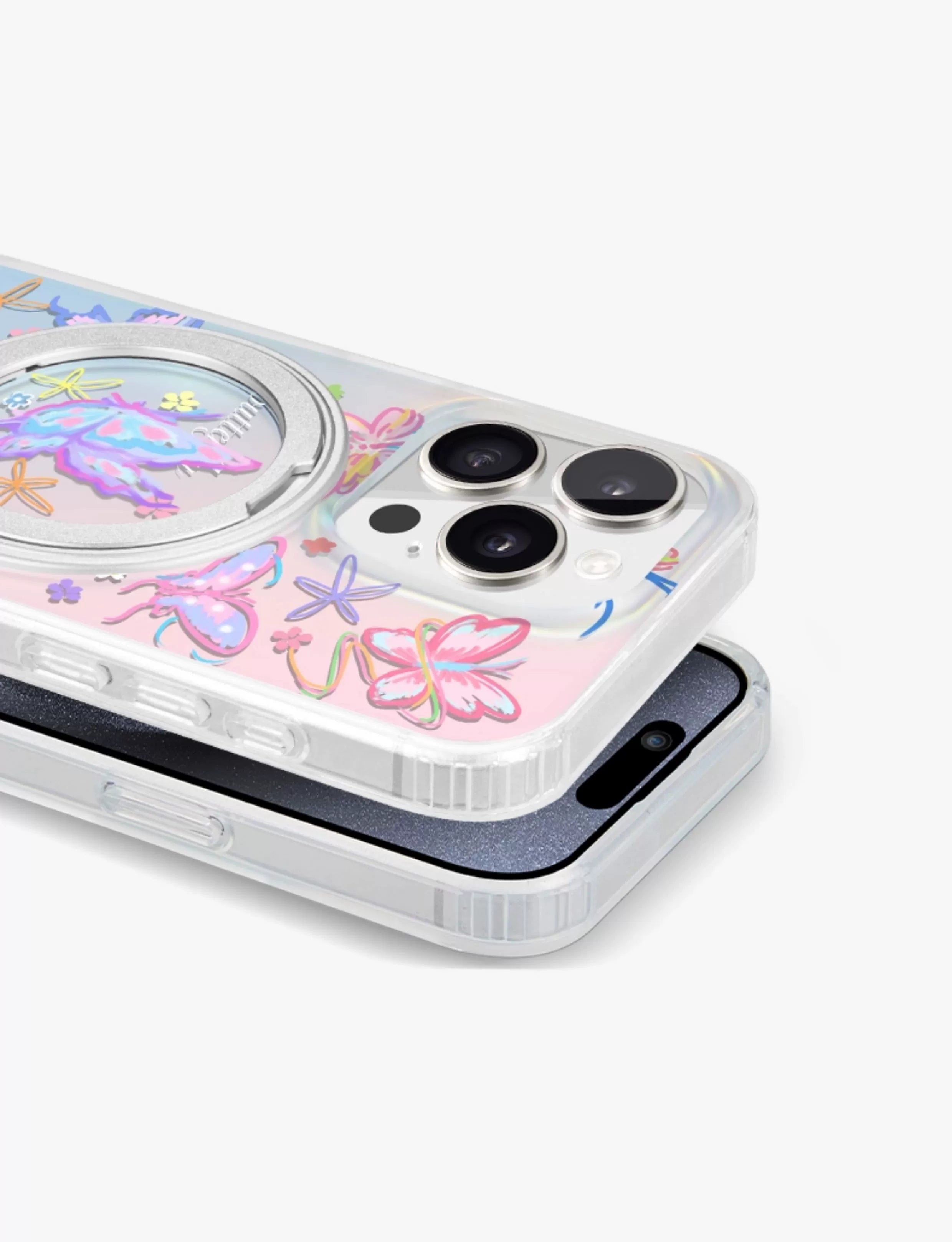 iCraftPro | Magnetic Pivot Stand Case for iPhone 13-17 Pro Max | Frosted Laser Gradient with Unique Butterfly Design