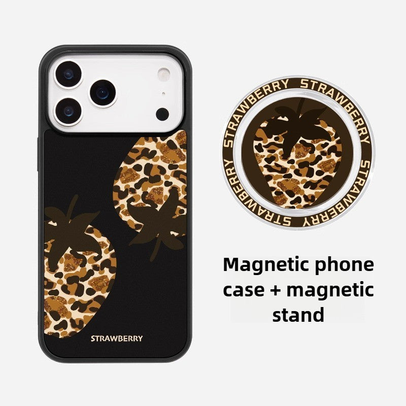 iCraftPro | Magnetic Case for iPhone 13-17 Pro Max | Women's Matte Leopard & Strawberry Design
