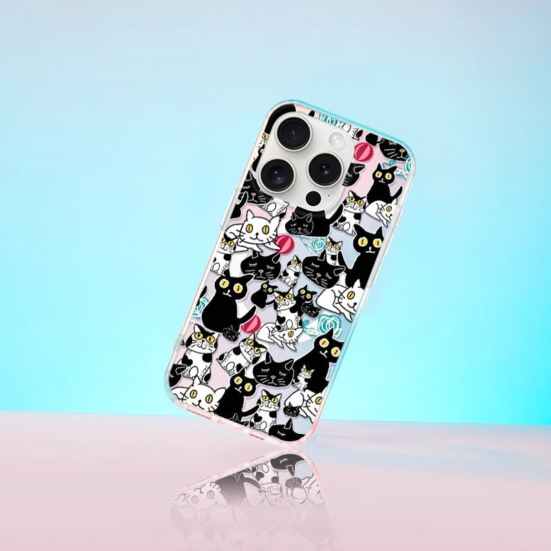 iCraftPro | Magnetic Holographic Case with Strap, for iPhone 12/13/14/15/16 Pro/17 Pro Max. Cute Cartoon Cat Design.