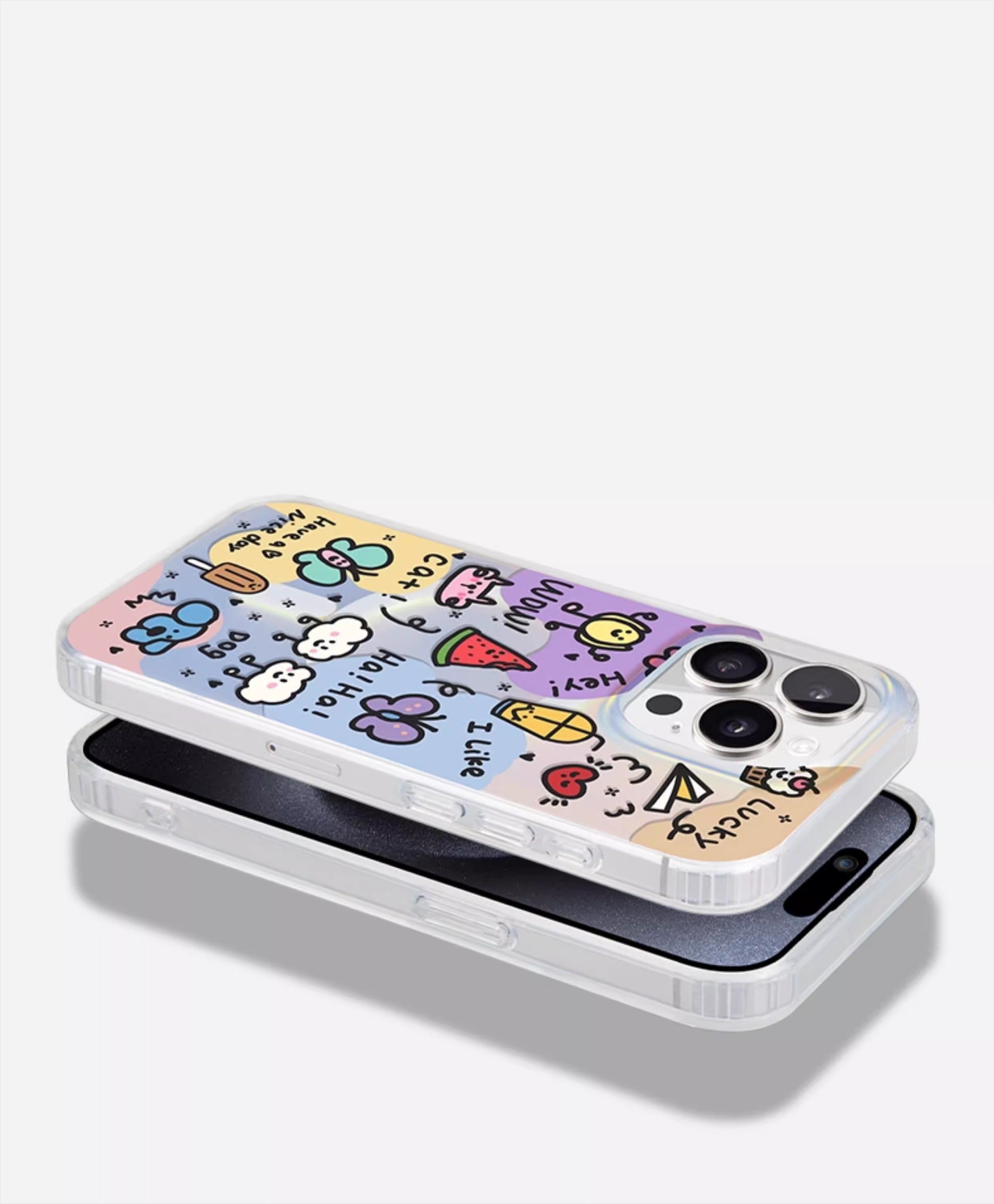 iCraftPro | Holographic Gradient Doodle Case, Creative Cartoon Minimalist Design MagSafe Compatible with iPhone 12 to 17 Pro Max